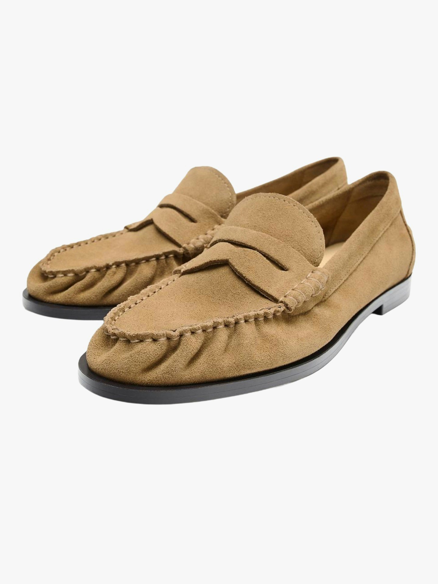 Zara, Split Suede Gathered Loafers
