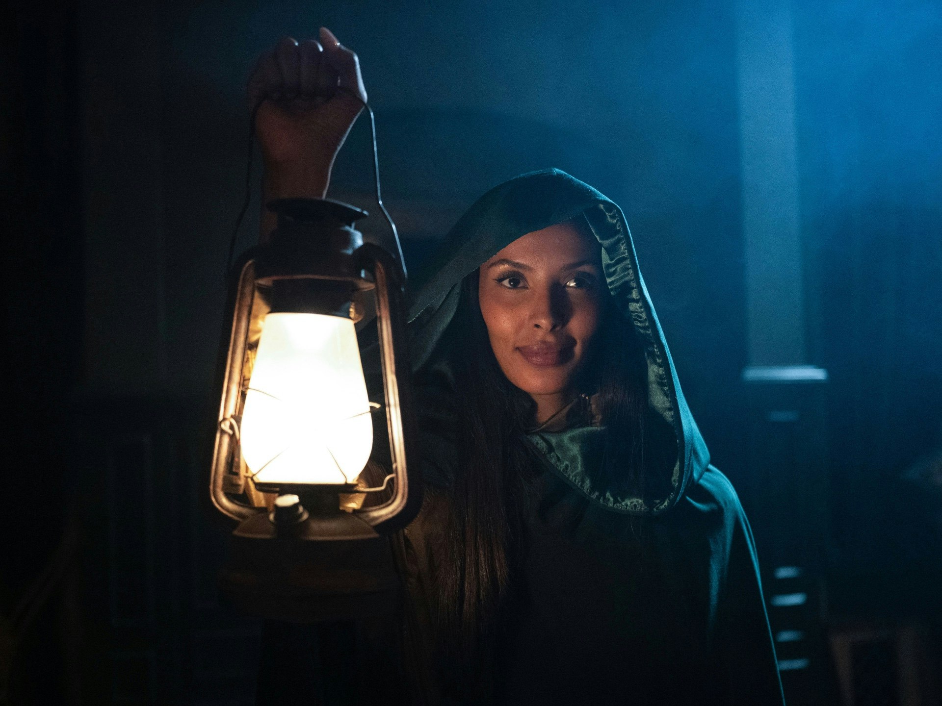 Maya Jama in Traitors cloak