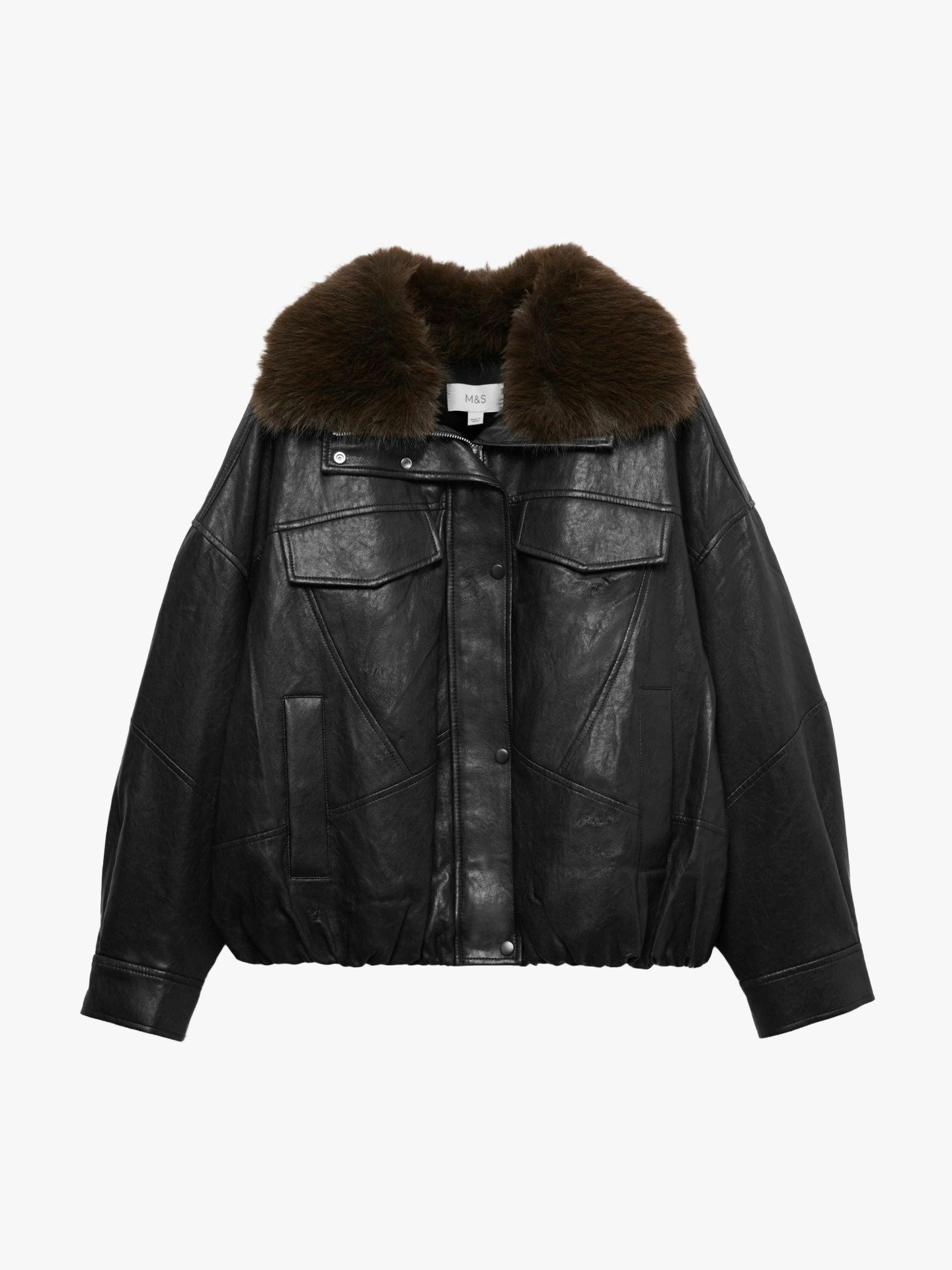 M&amp;S, Faux Leather Faux Fur Relaxed Jacket