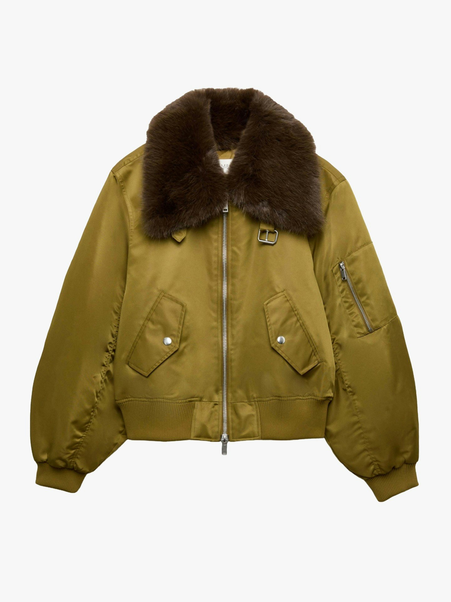 M&amp;S, Faux Fur Trim Flight Bomber Jacket