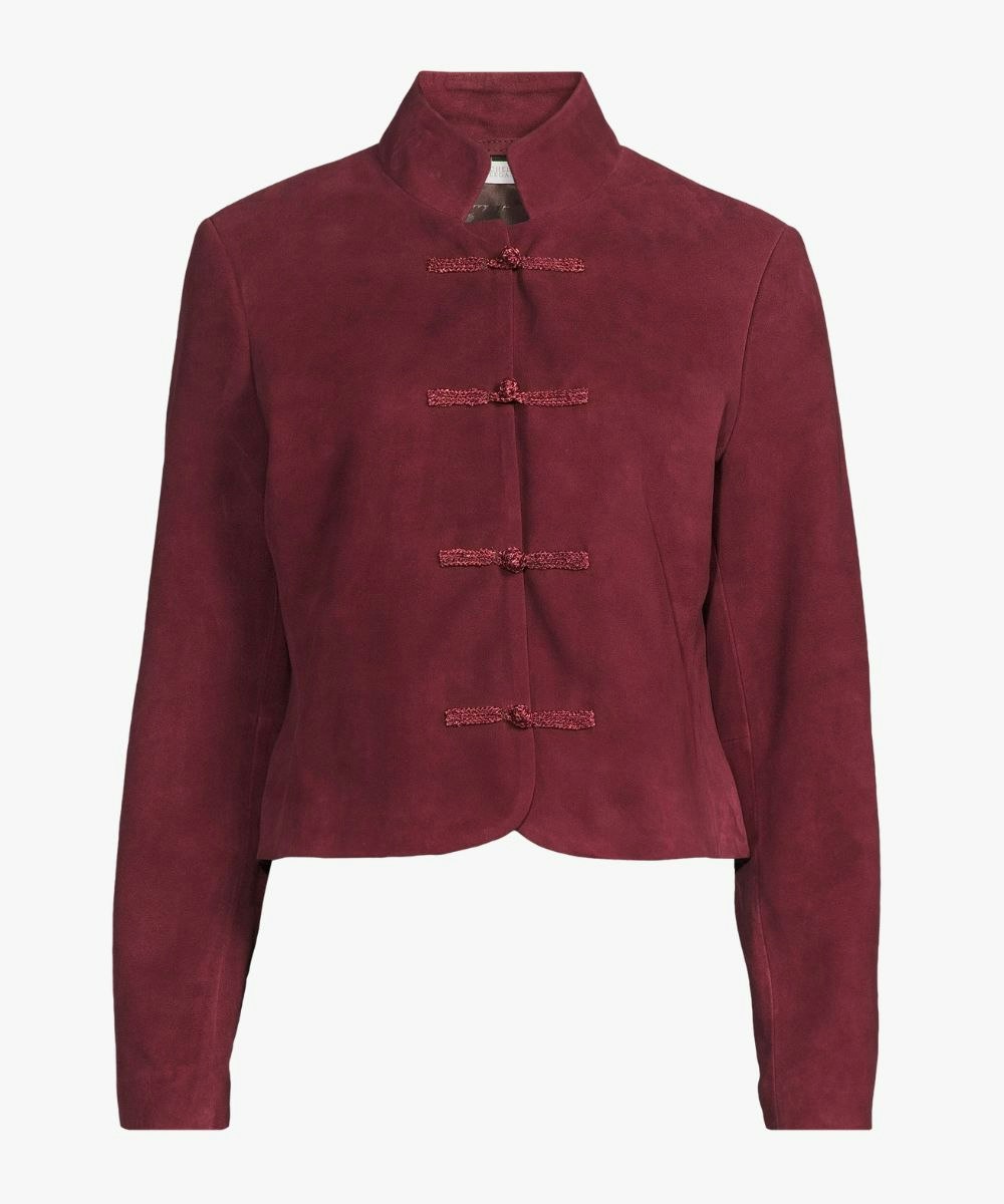 Very, Womens Frog Fastening Suede Jacket - Burgundy