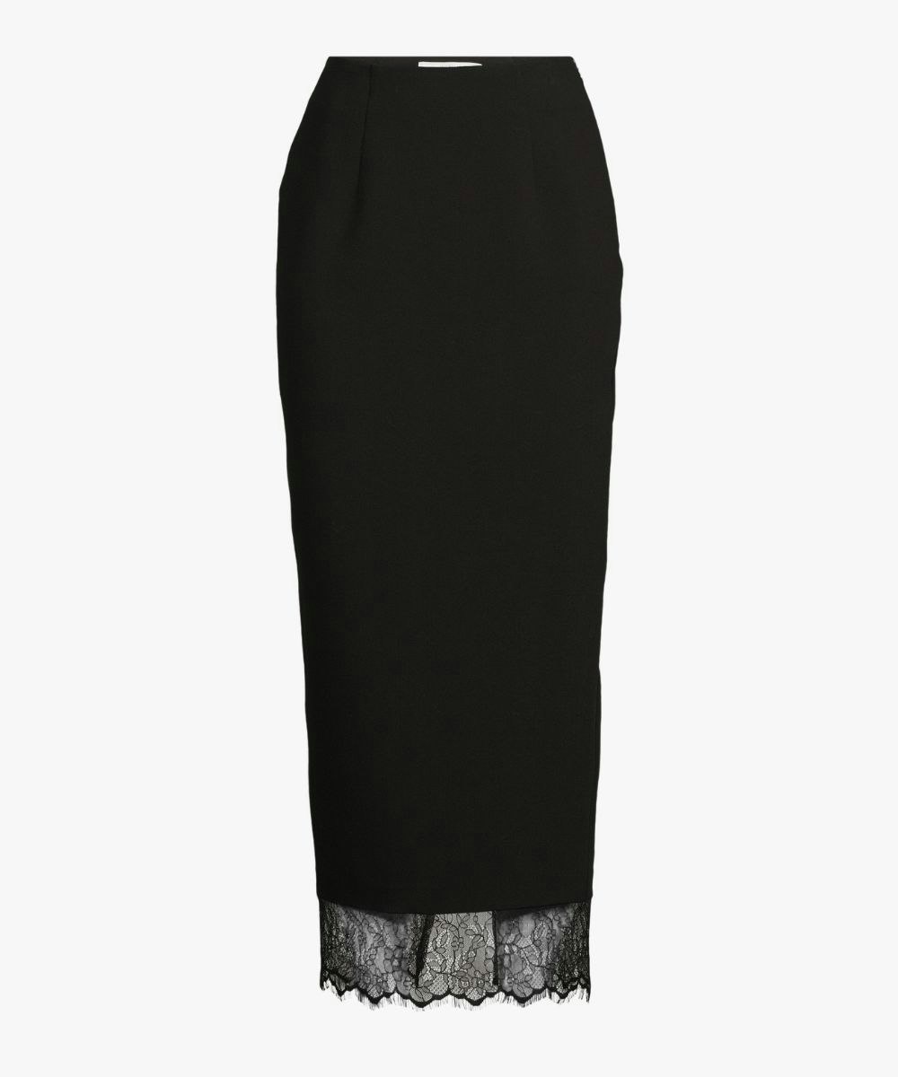 Very, Womens Lace Trim Co Ord Maxi Column Skirt - Black