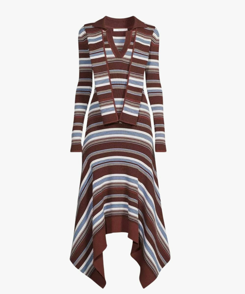 Very, Knitted Stripe Hanky Hem Scarf Dress - Multi