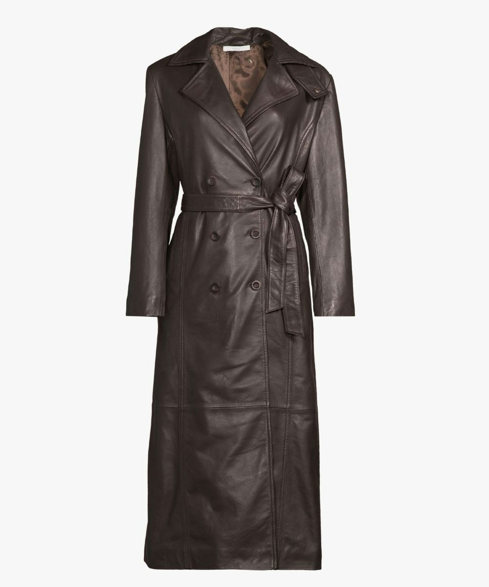 Very, Womens Belted Leather Double Breasted Trench Coat - Brown