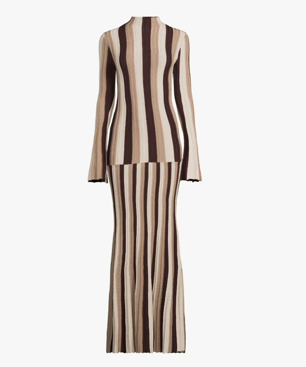 Very, Womens Ribbed Funnel Neck Stripe Maxi Dress - Multi