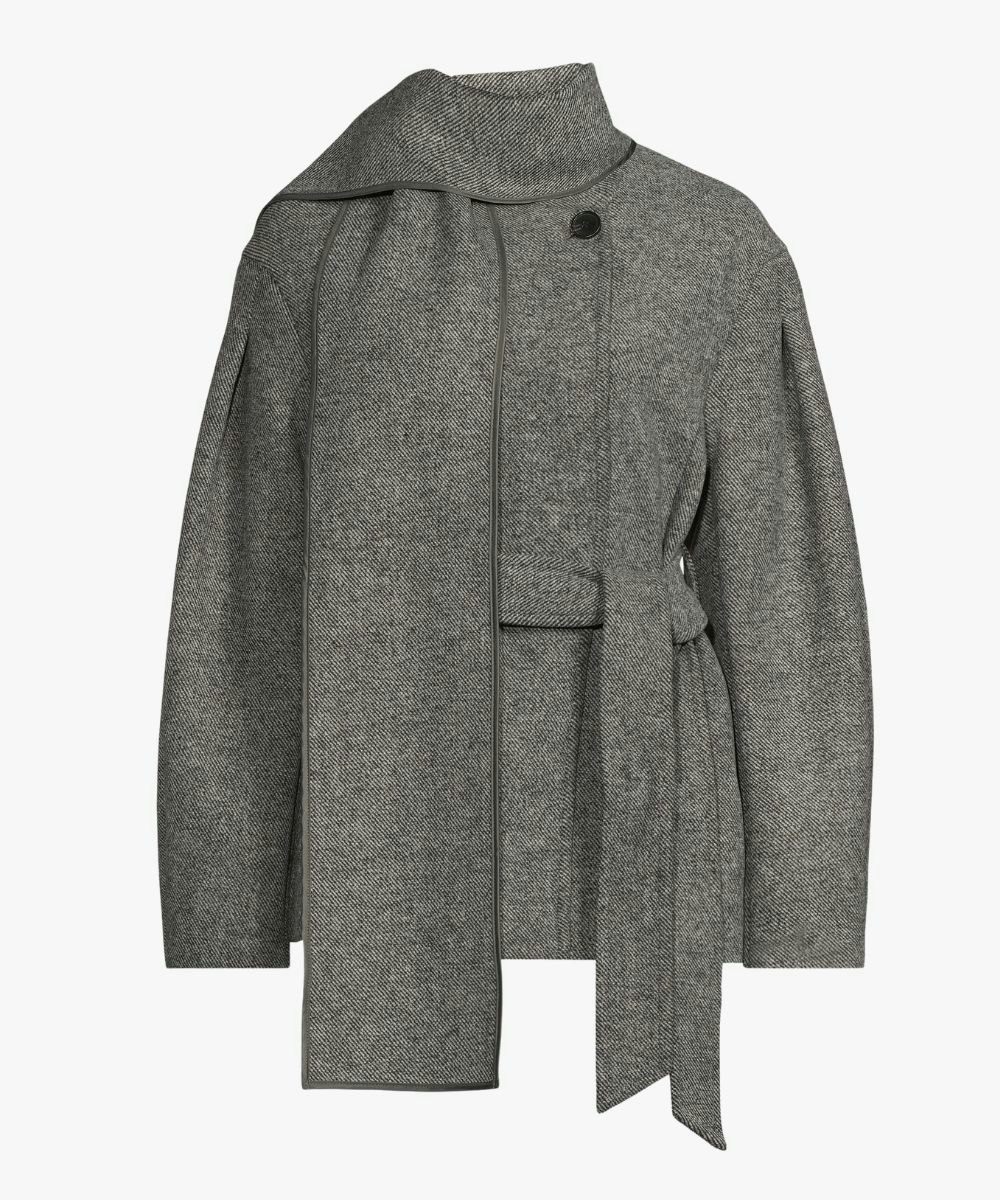 Very, Womens Textured Removable Scarf Belted Coat - Grey