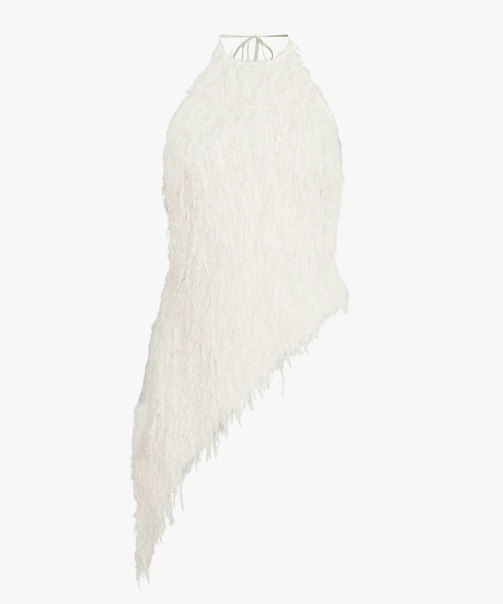 Very, Womens Textured Asymmetric Hem Halterneck Top - Ivory