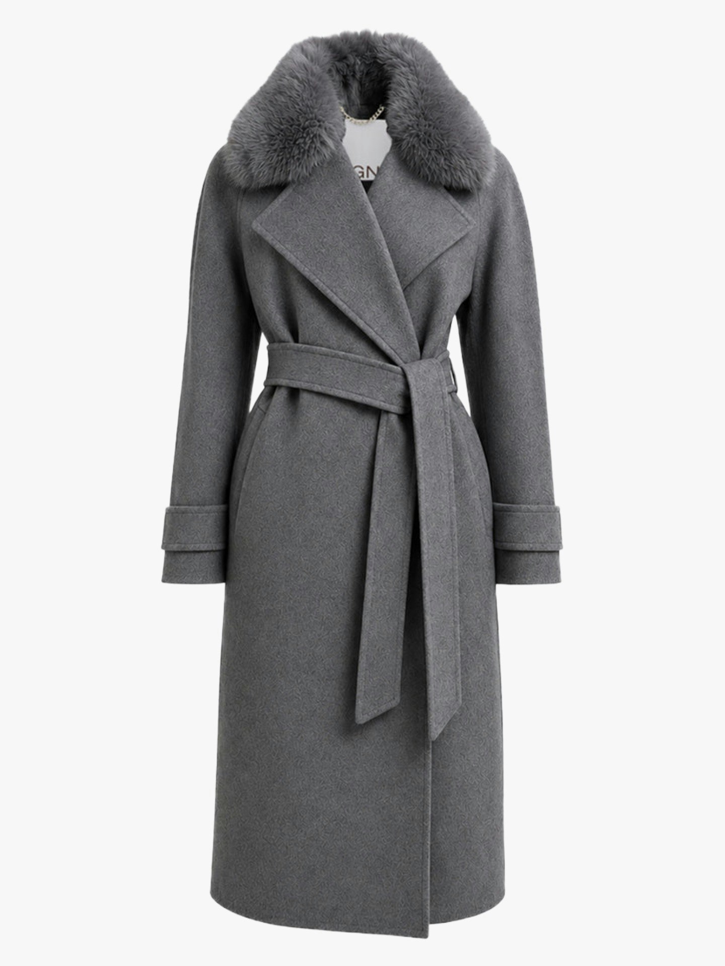 Aligne, George Faux Fur Collar Wrap Coat in Grey
