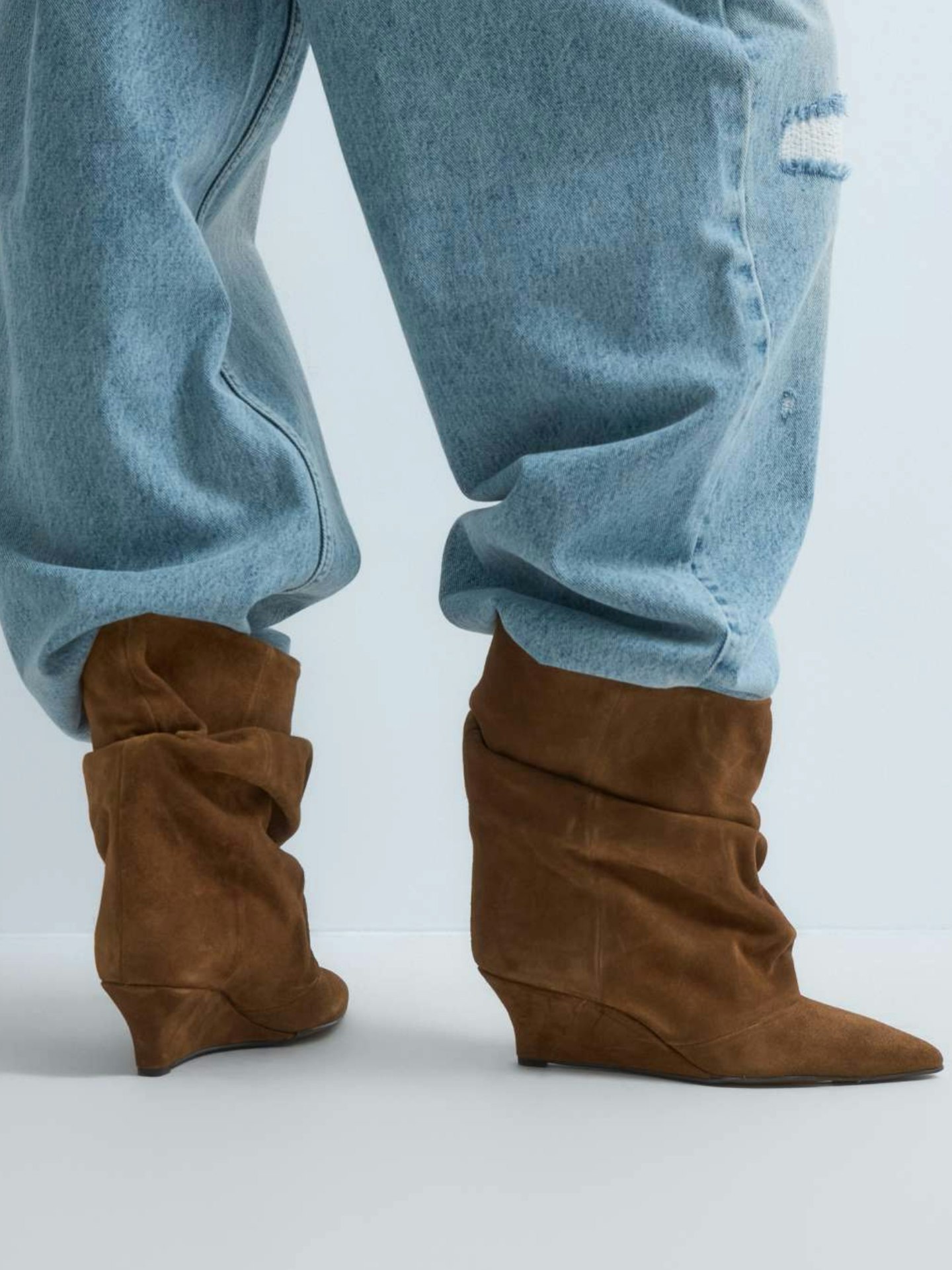 ASOS Design, Riven Premium Real Suede Wedge Slouch Boot