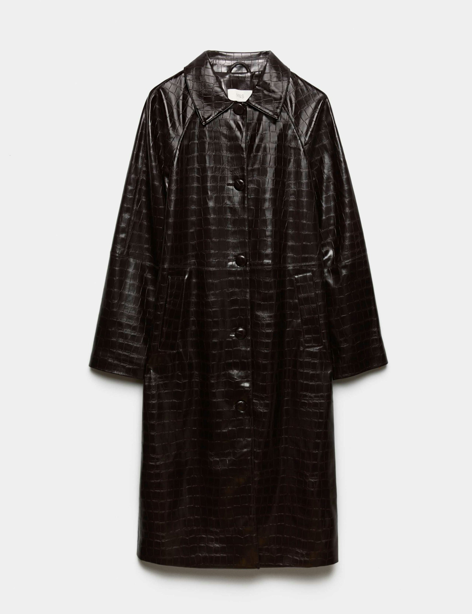 M&amp;S, Faux Leather Croc Effect Longline Car Coat