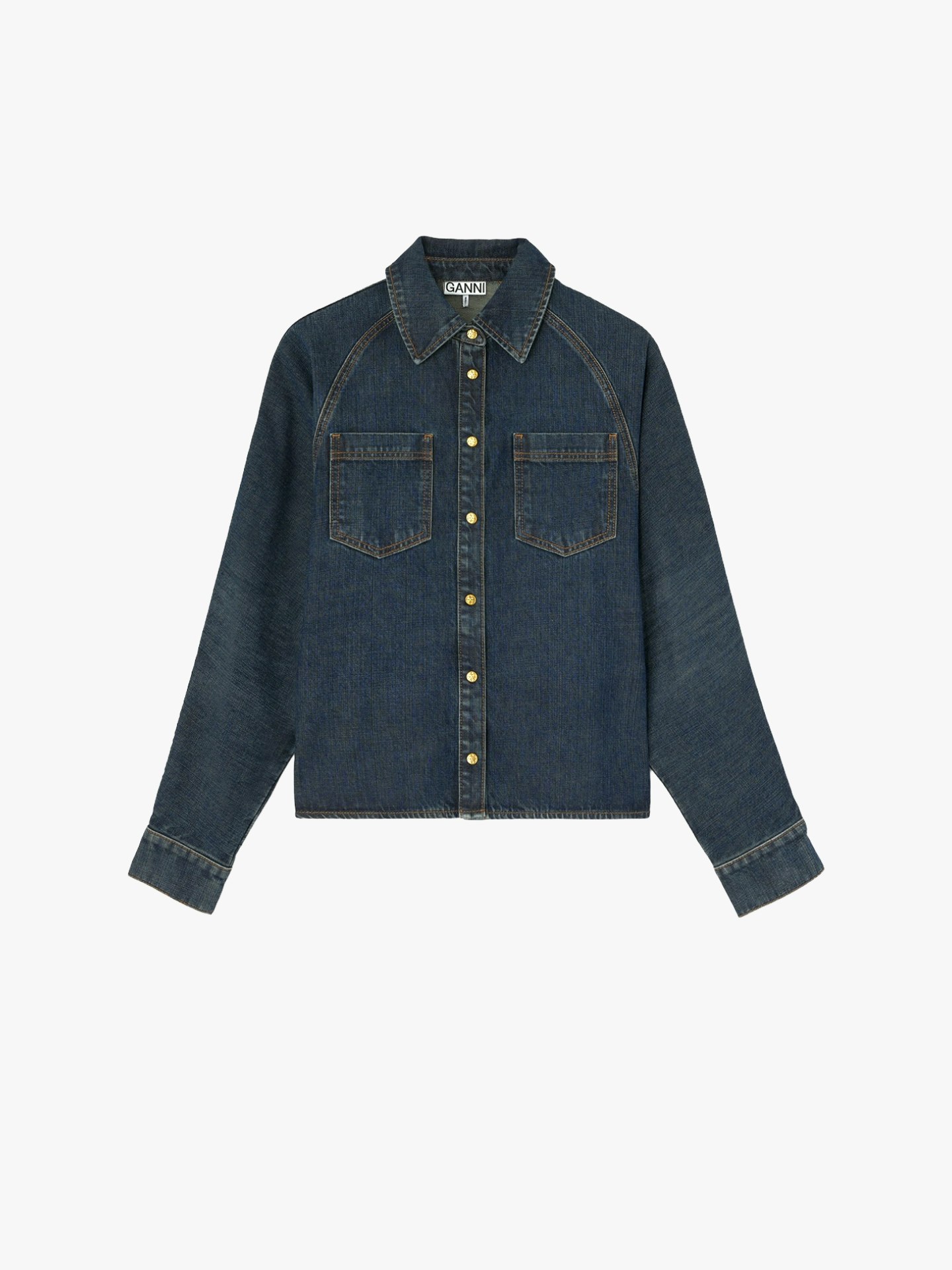 GANNI, Shirt in Textured Slub Denim