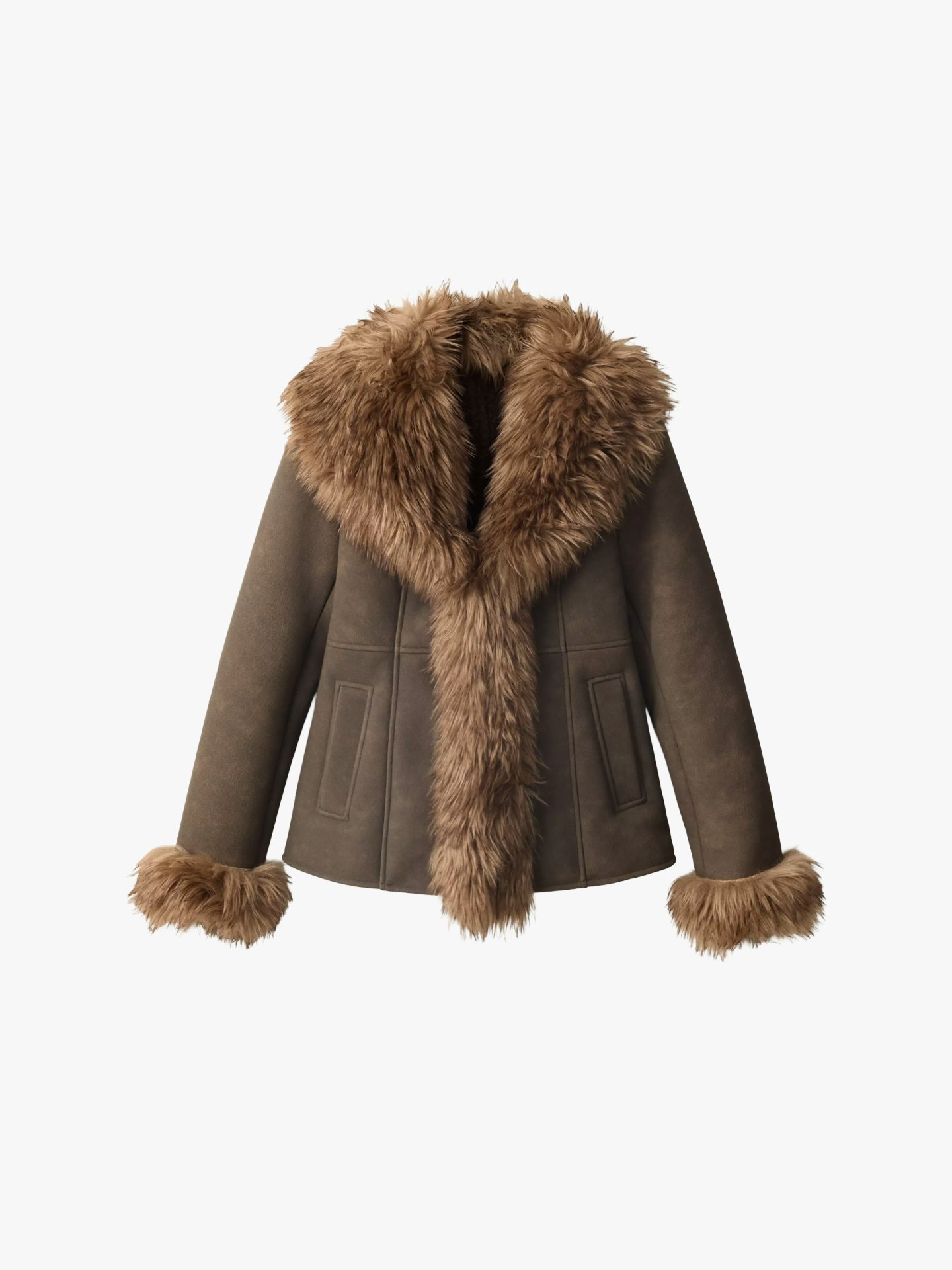 Mango, Suede Trim Faux Fur Jacket