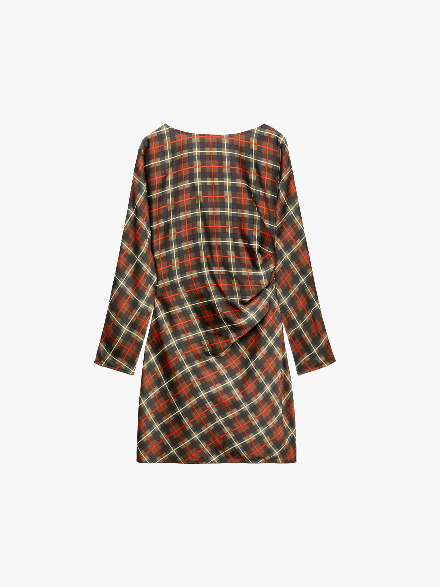 M&amp;S, Checked Ruched Long Sleeve Mini Waisted Dress