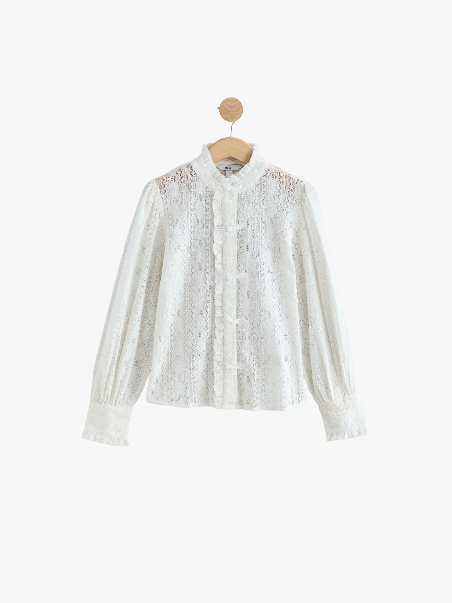Next, Ecru Lace Frog Fastening Long Sleeve Blouse