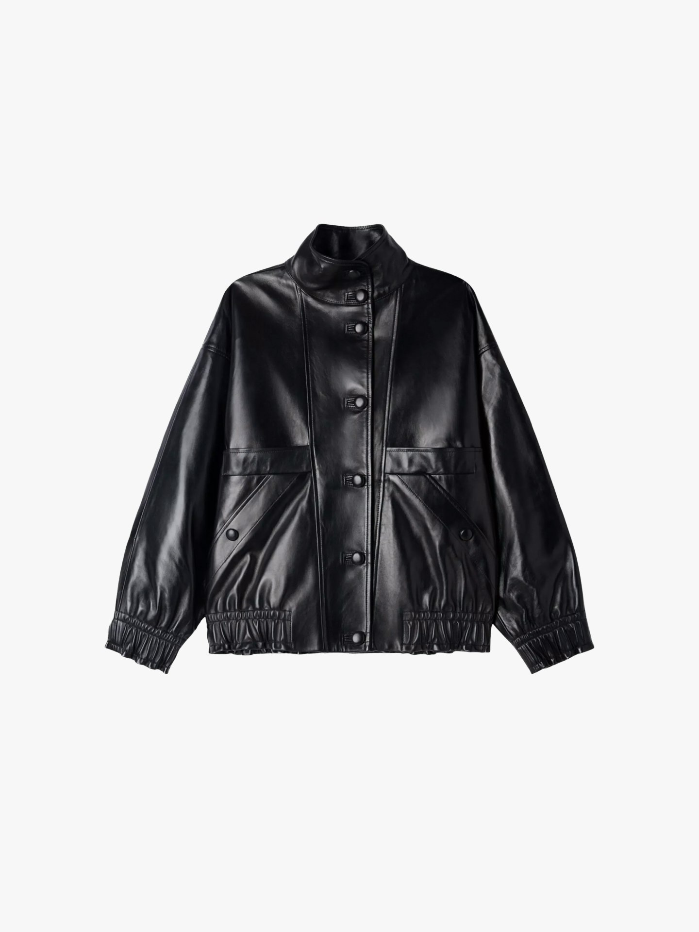 Sandro, Oversized High-Neck Leather Jacket