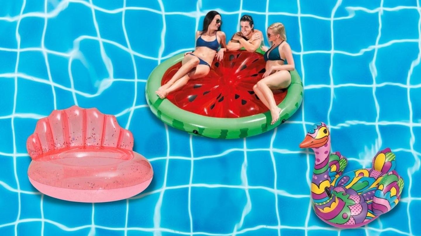 picture of three pool inflatables on water background