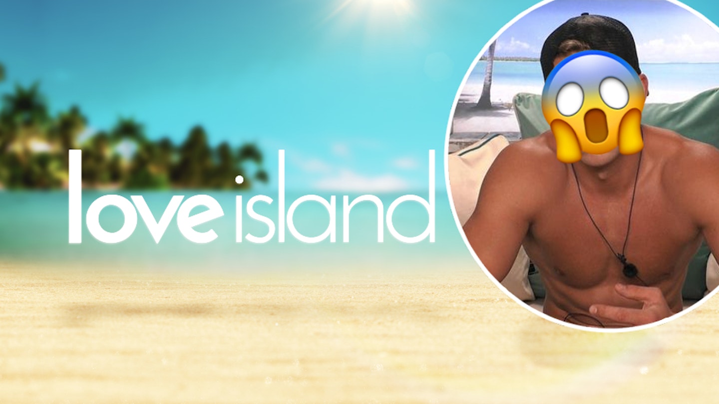 Love Island logo with a drop-in of Ollie Williams covered by a shocked emoji