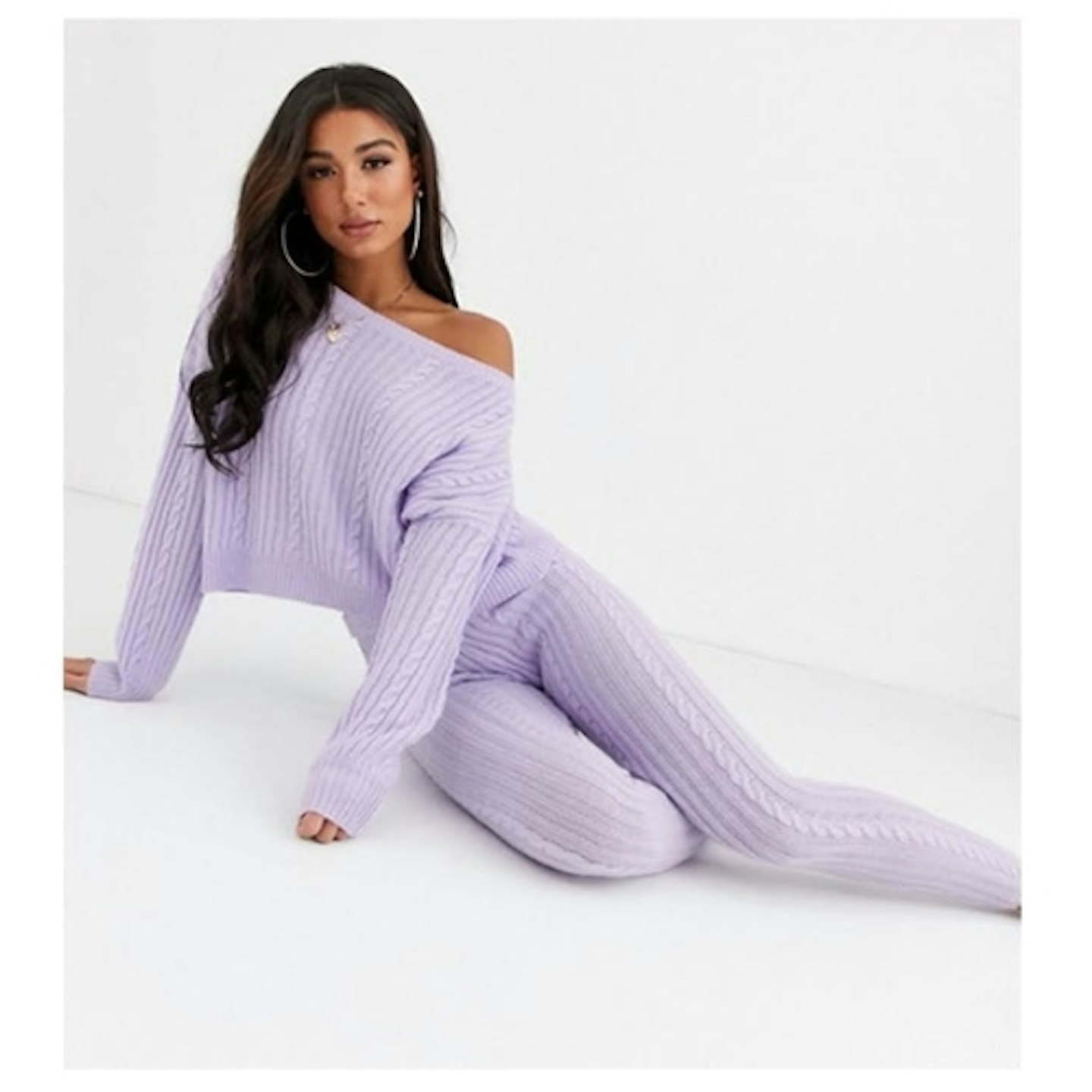 ASOS Design Premium Lounge Cable Knit Off Shoulder Sweat and Legging