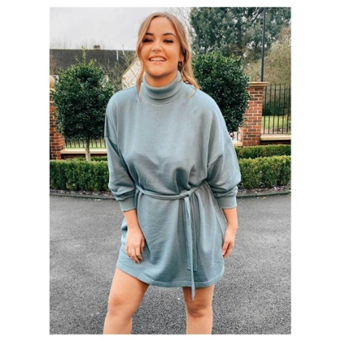 Blue High Neck Mini Sweater Dress