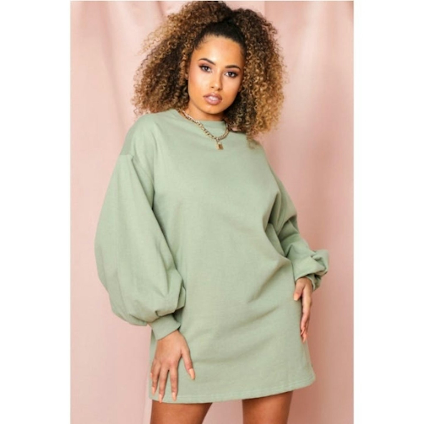 Oversized Balloon Sleeve Sweater Dress