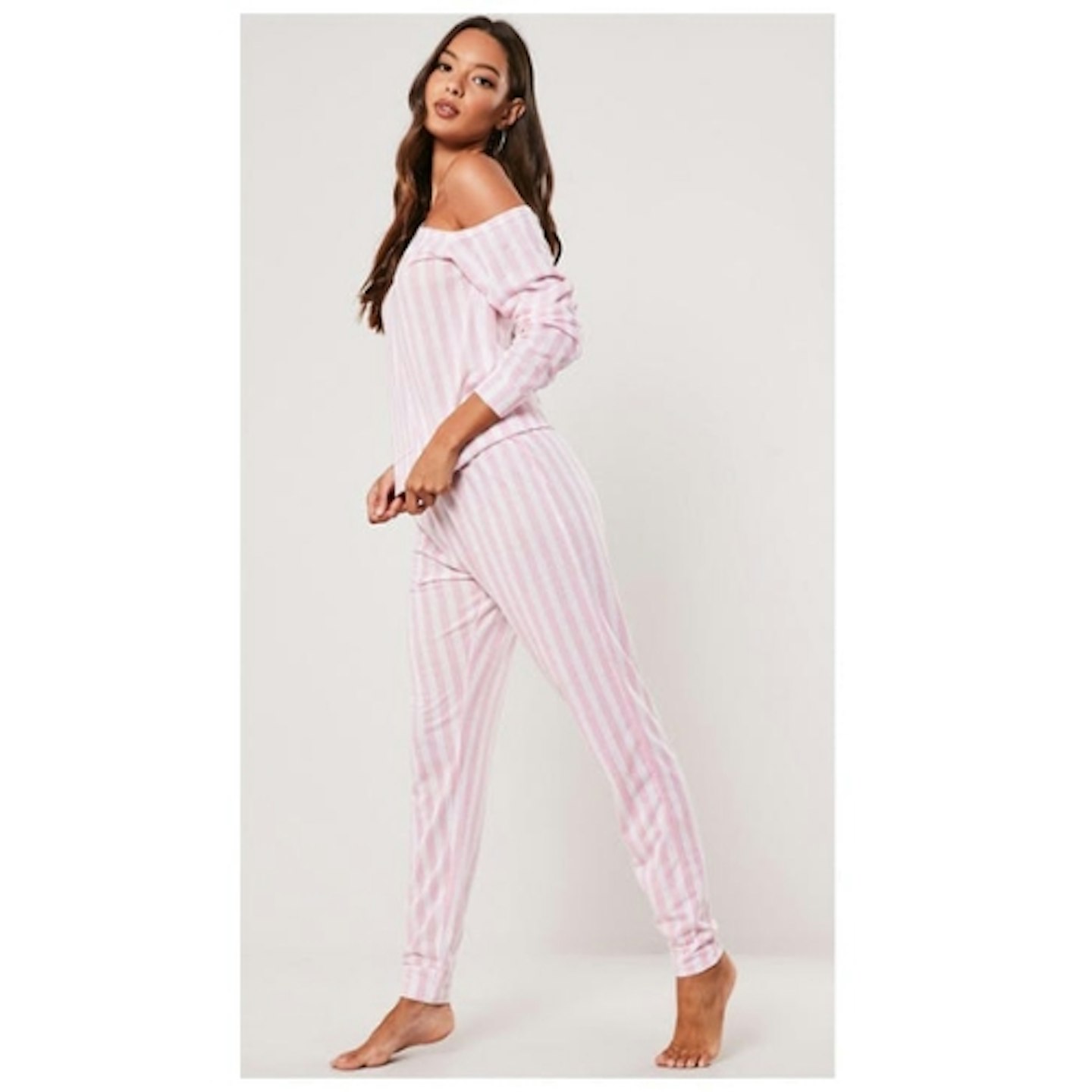 Pink Striped Fleece Loungewear Set