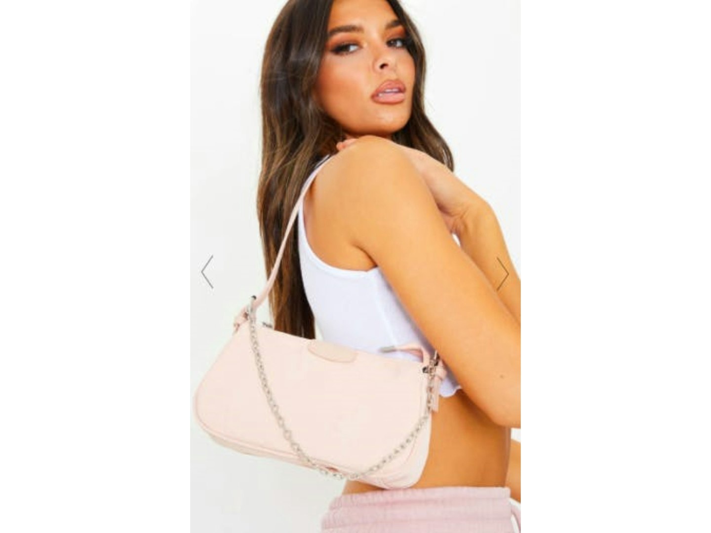 Clay Pink Nylon Silver Chain Shoulder Bag