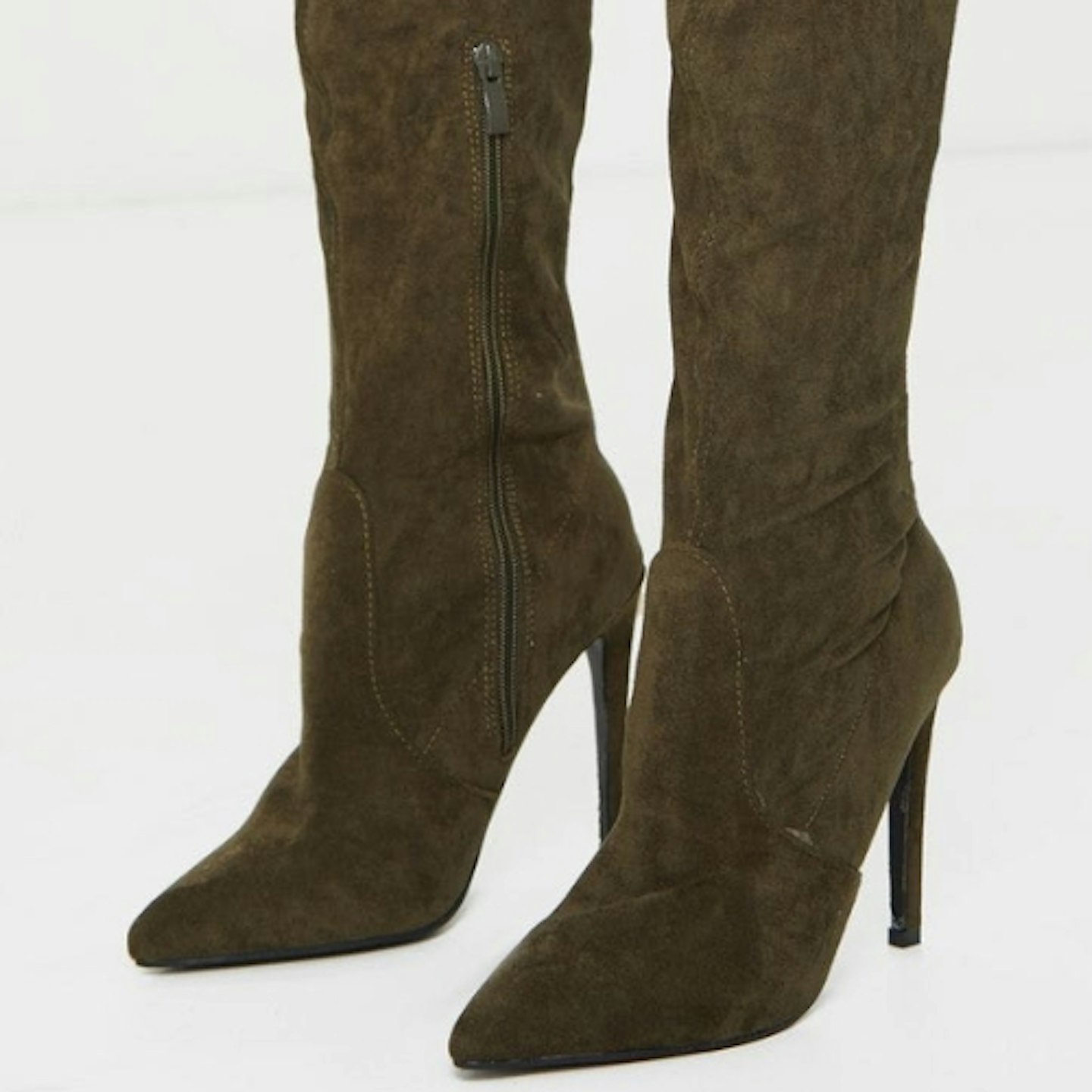 Khaki Thigh High Stiletto Boots