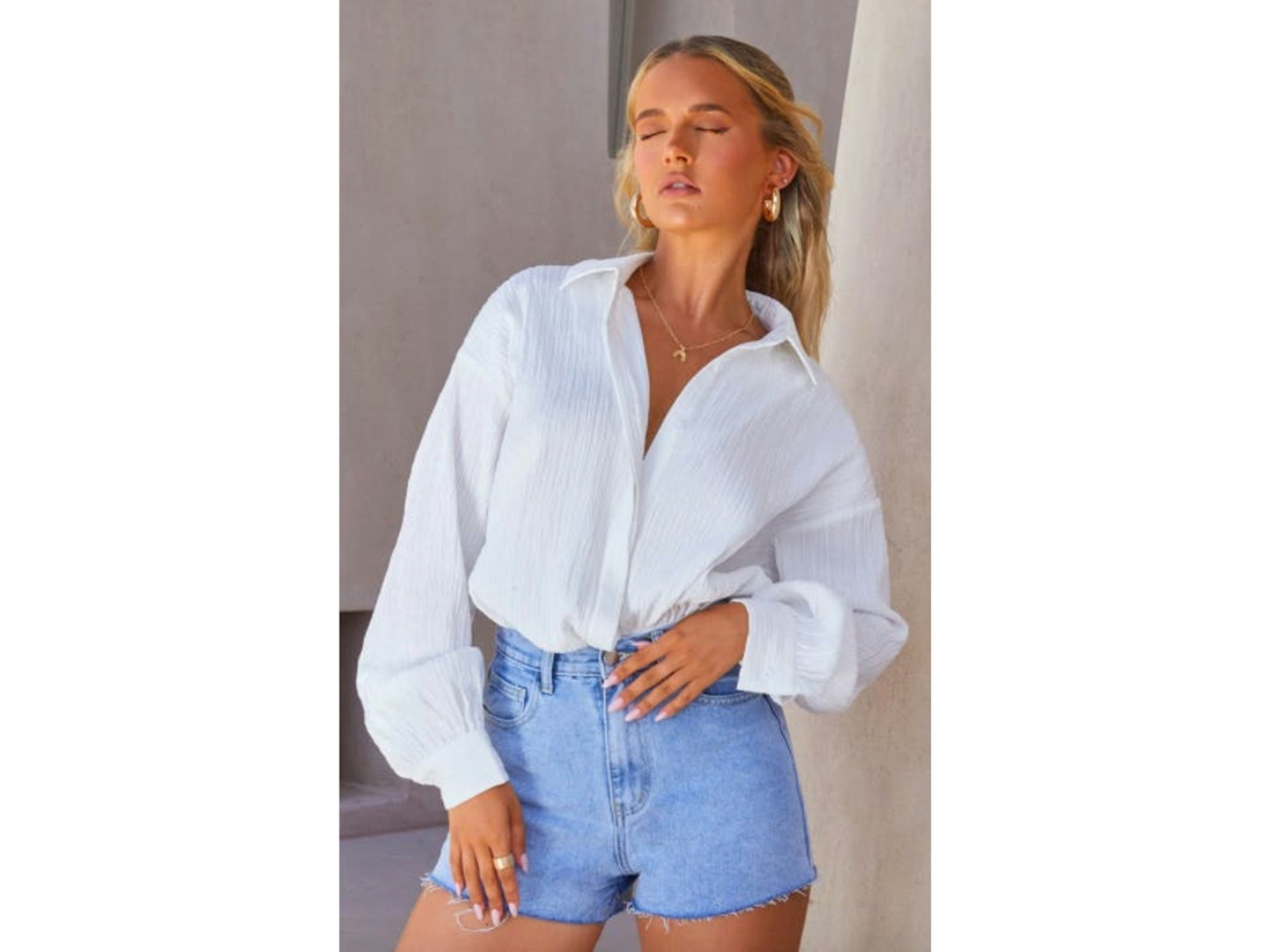 White Linen Look Drape Shirt