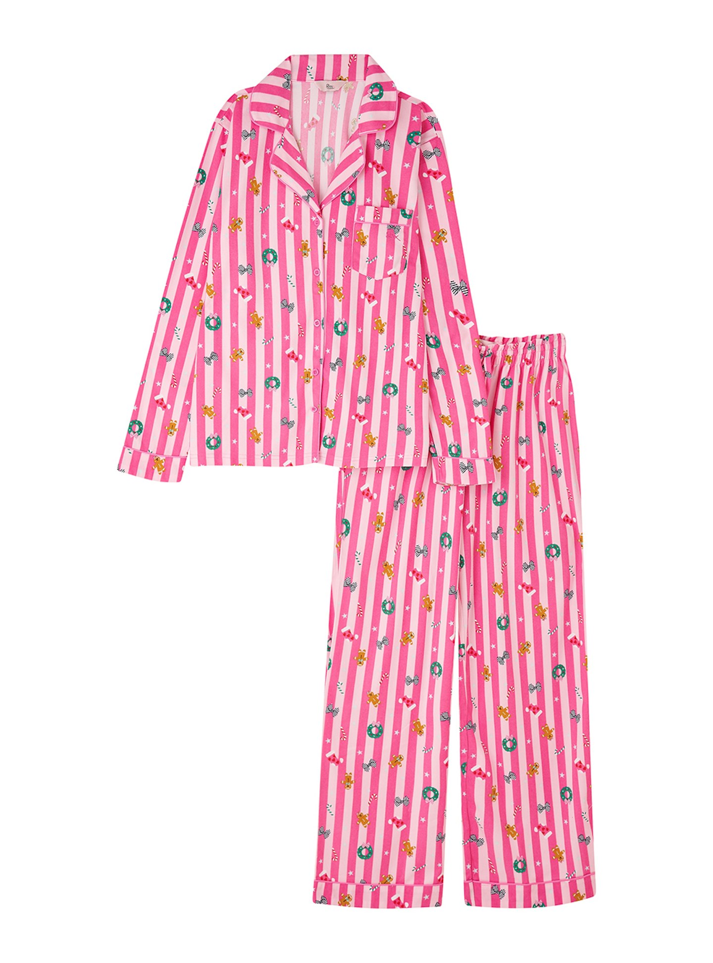 Gingerbread stripe fleece pyjamas in a bag - Pink Mix