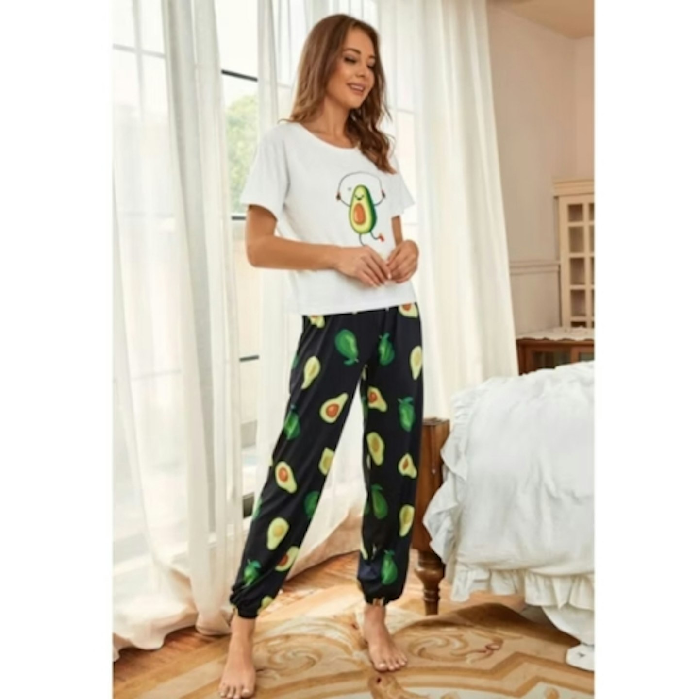 Cartoon Avocado Print PJ Set