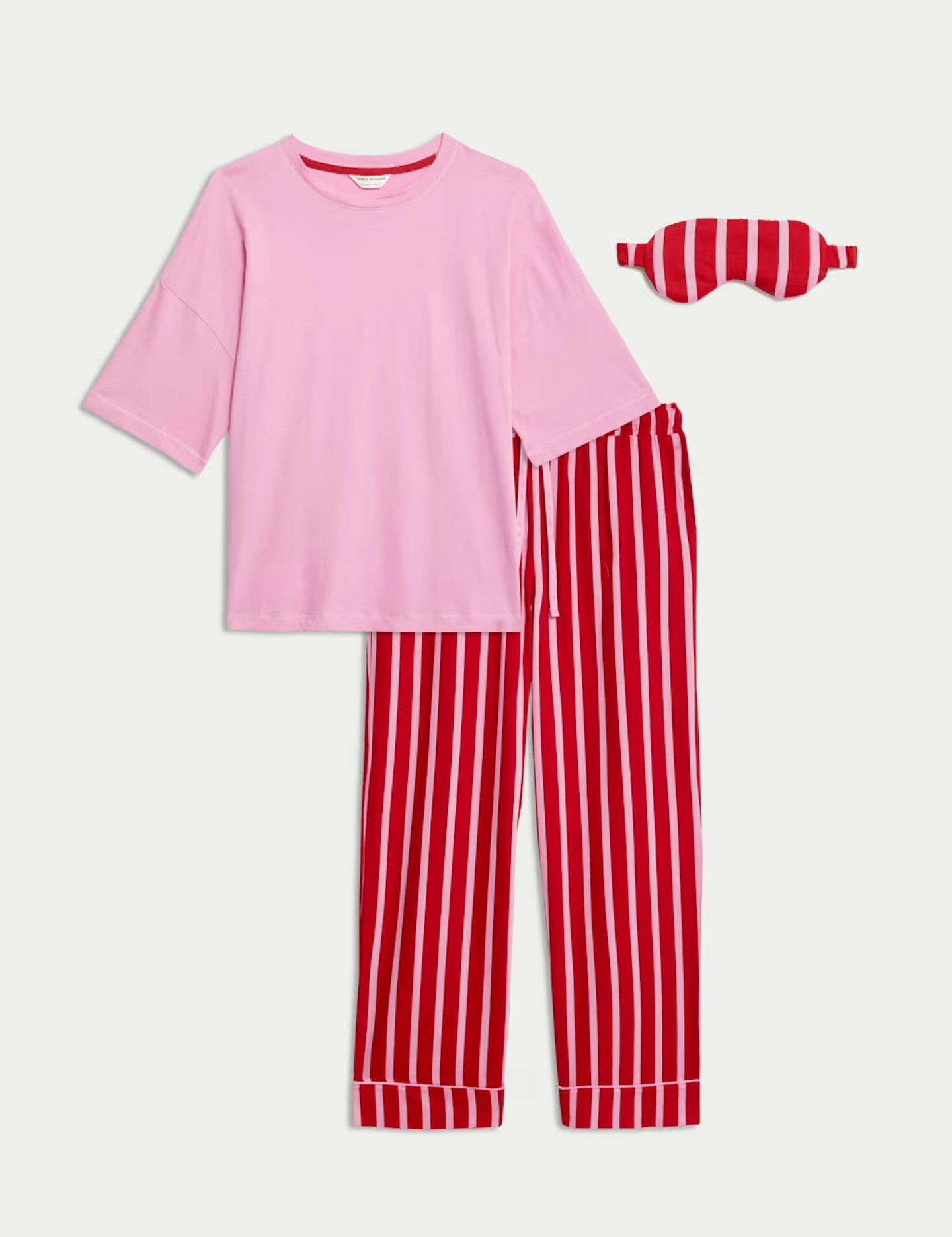 Women's Candy Striped Family Christmas Pyjama Set with Eye Mask