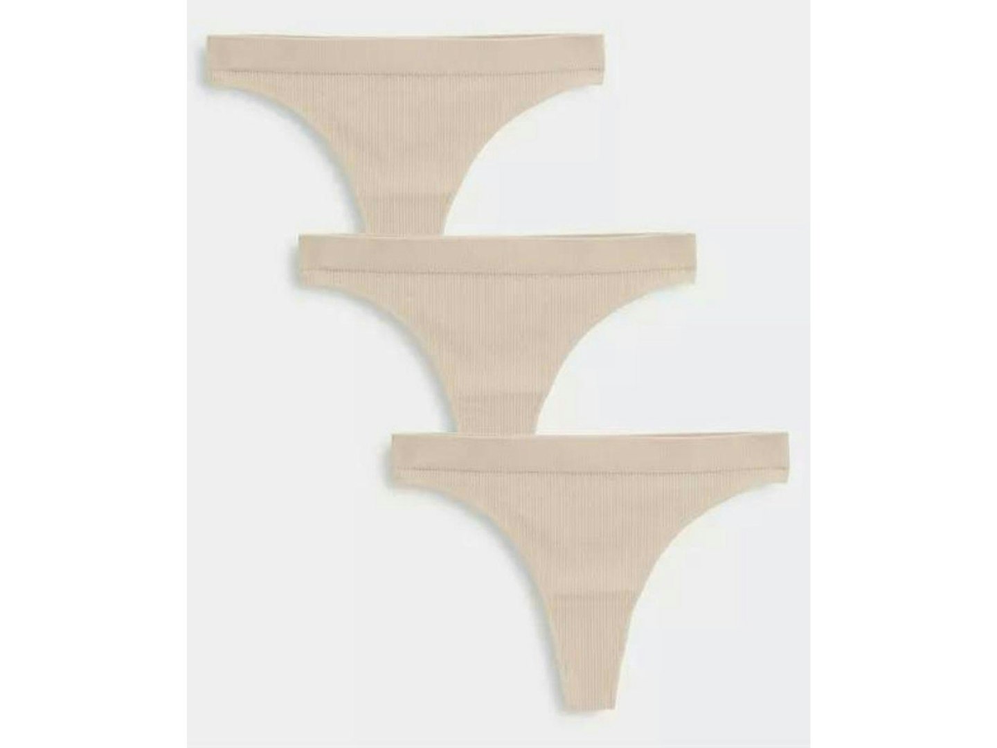 Weekday Cat Ribbed 3 Pack Thongs In Beige