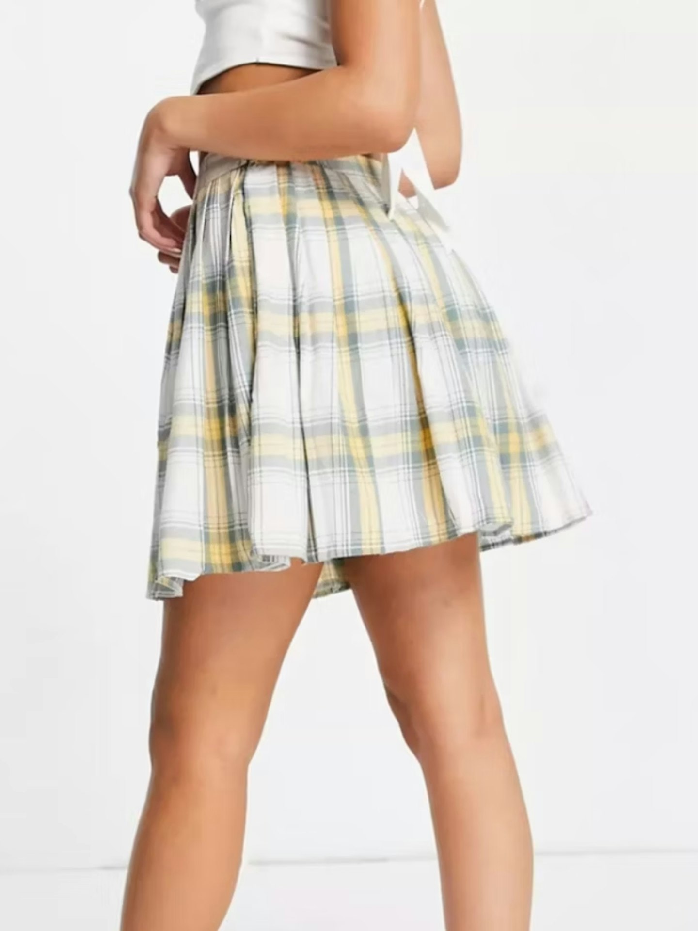 ASOS Design Mini Pleated Tennis Skirt in Green and Cream Check Print