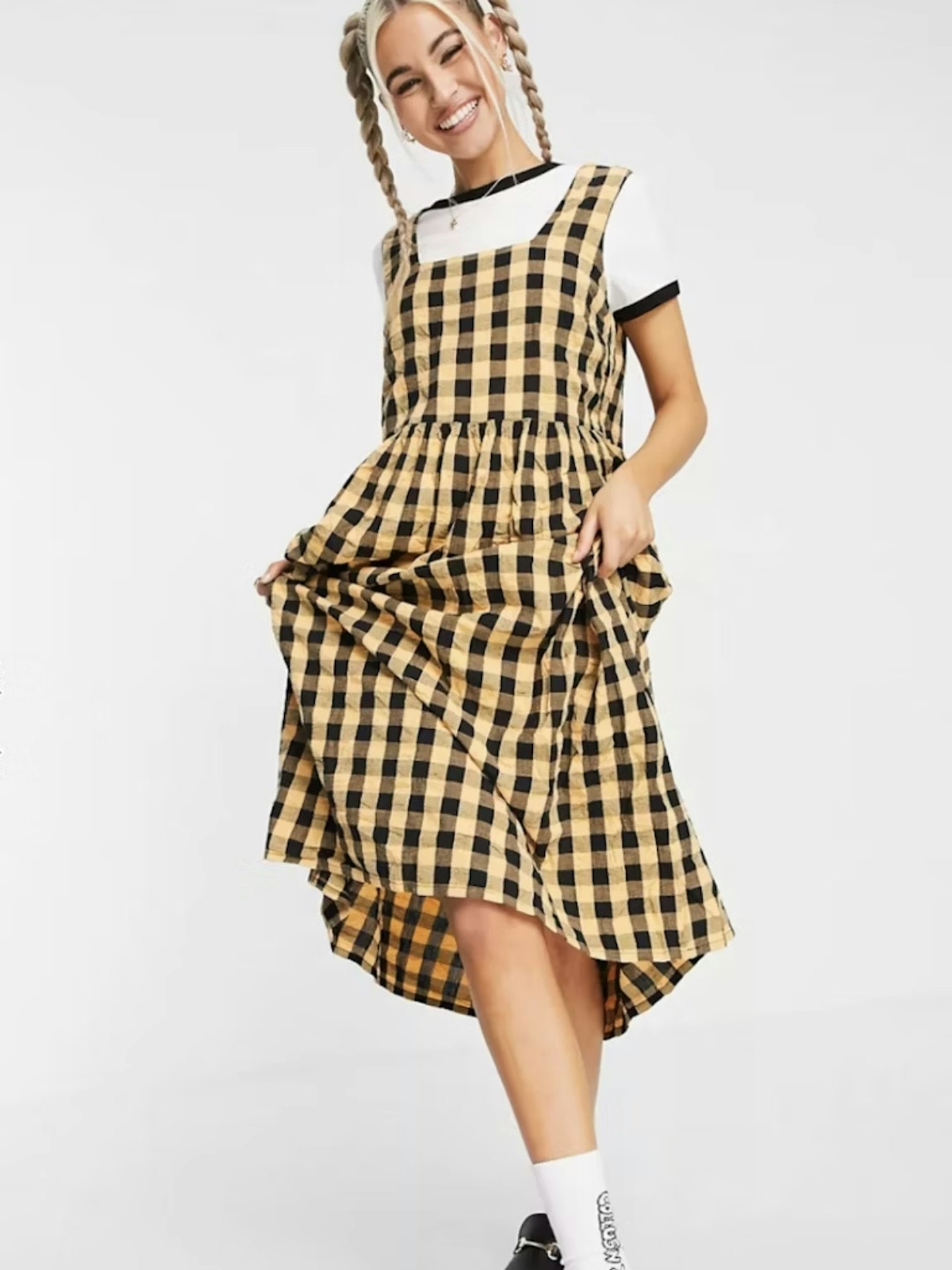 COLLUSION Seersucker Gingham Midi Length Sundress