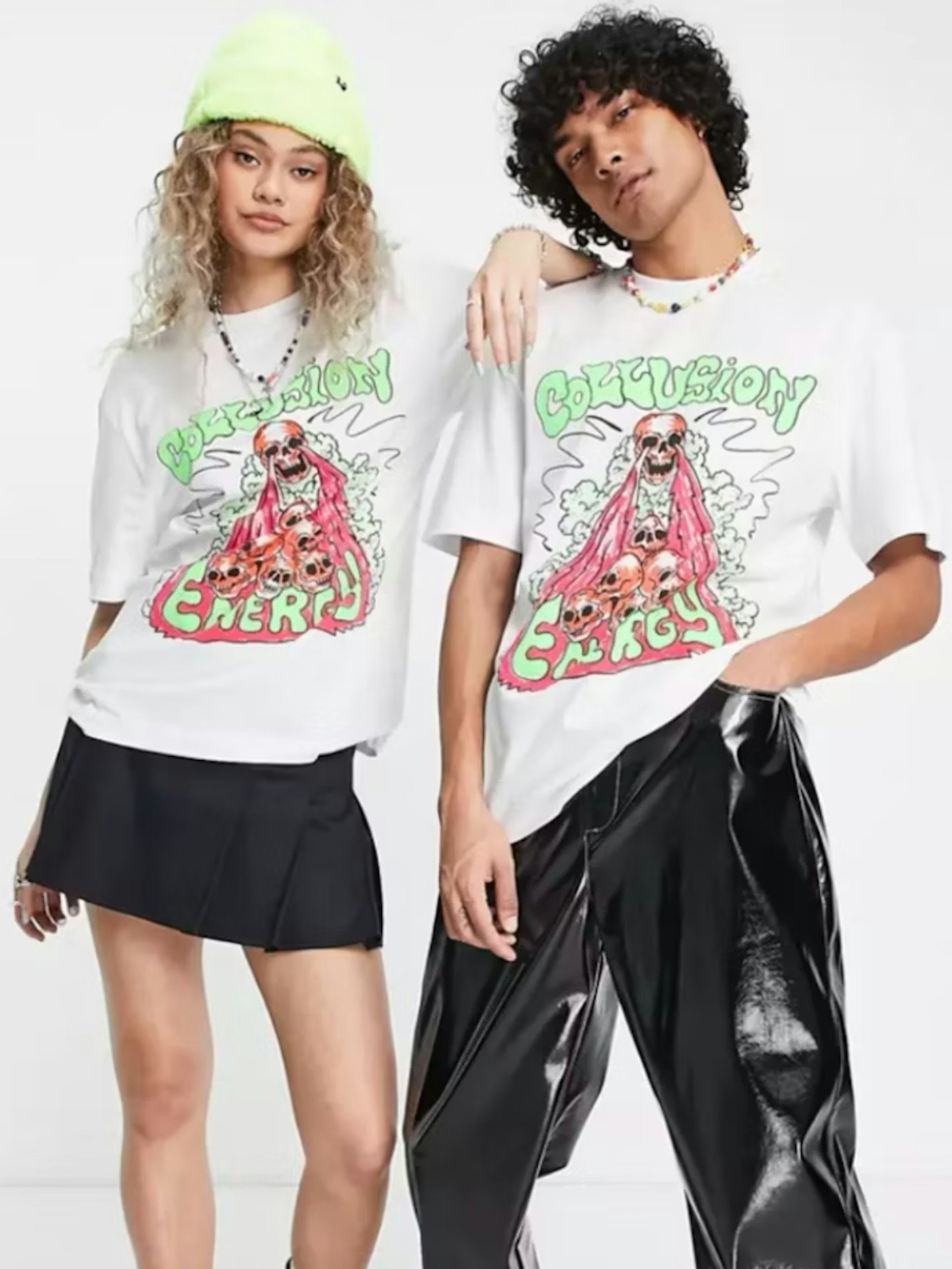 Collusion Unisex T-Shirt With Skull Print in White