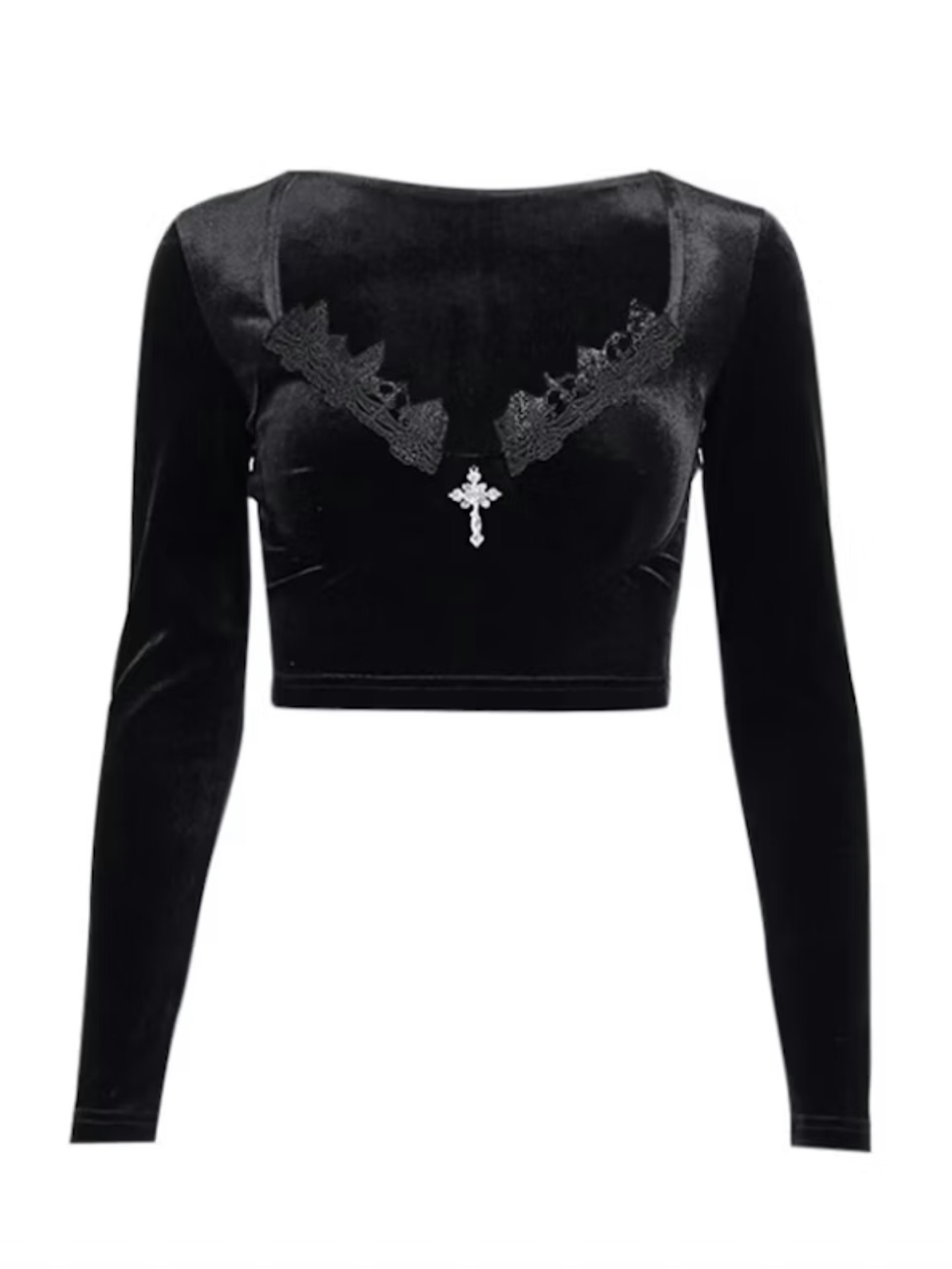 Women's Goth Punk Black Long Sleeved Velvet T Shirt