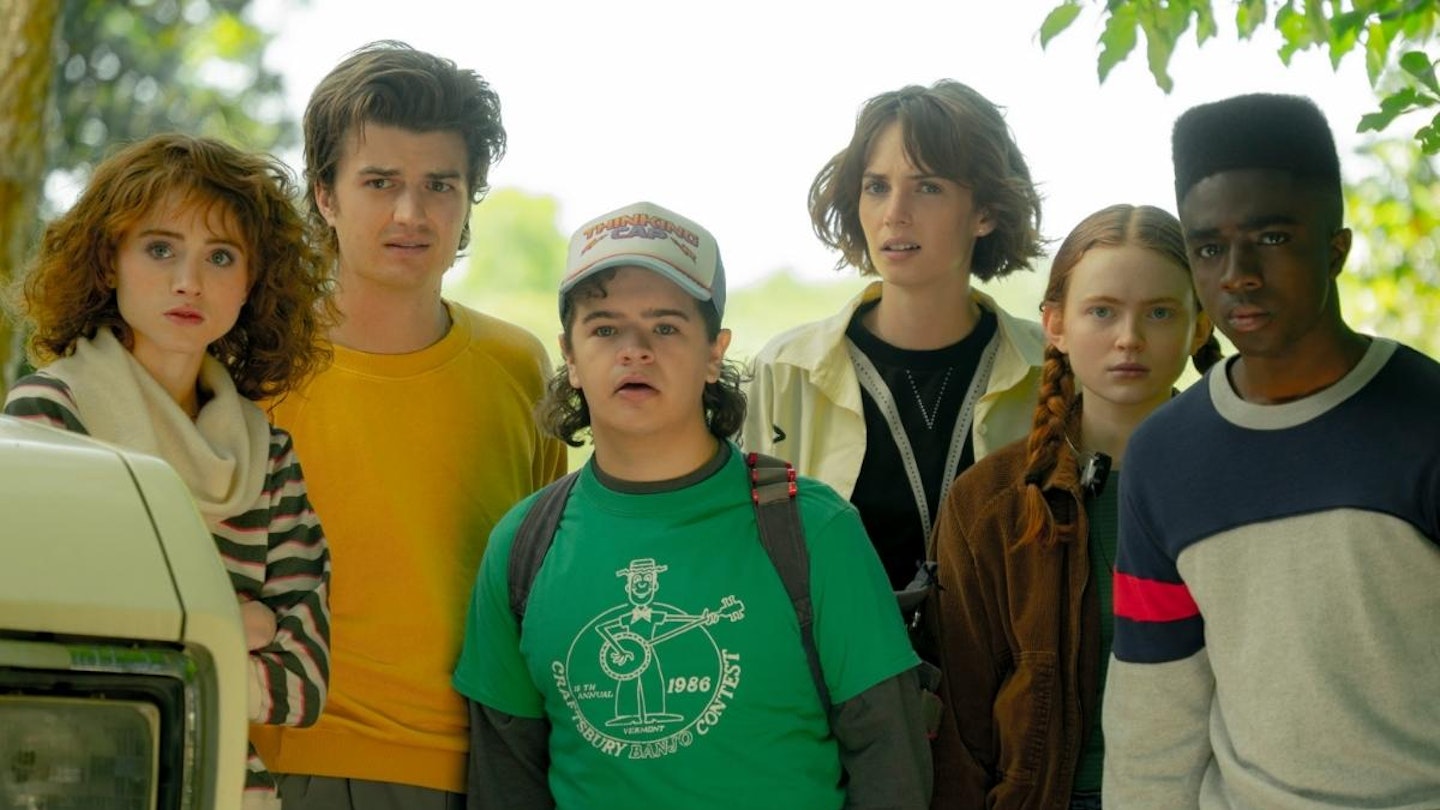 scene from Stranger Things with cast