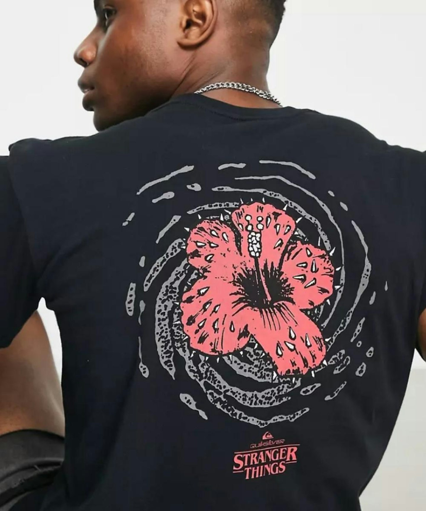 Quiksilver X The Stranger Things hellbiscus t-shirt in black