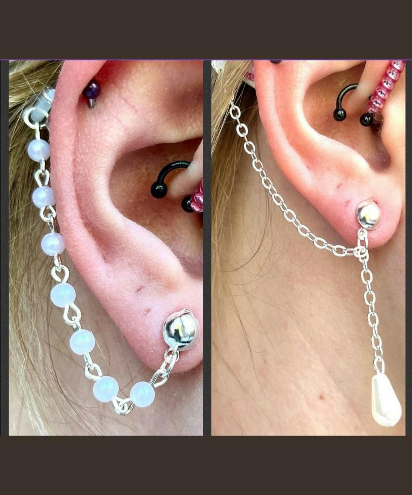 Hearing Aid Charm Earring Huggie Chain Pearl Chain Droplet