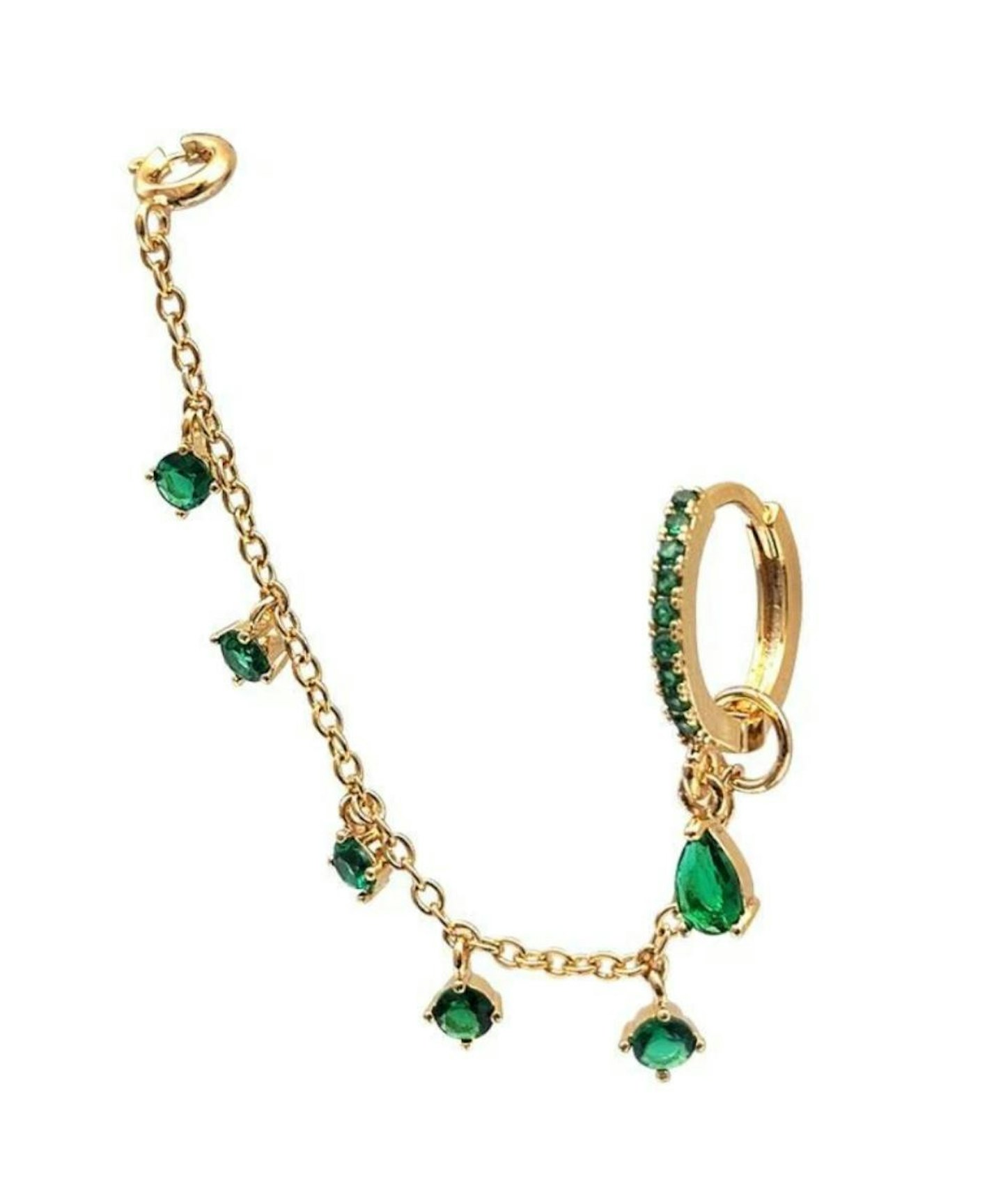 PINKNOISE Gold Green Droplet Hoop & Chain