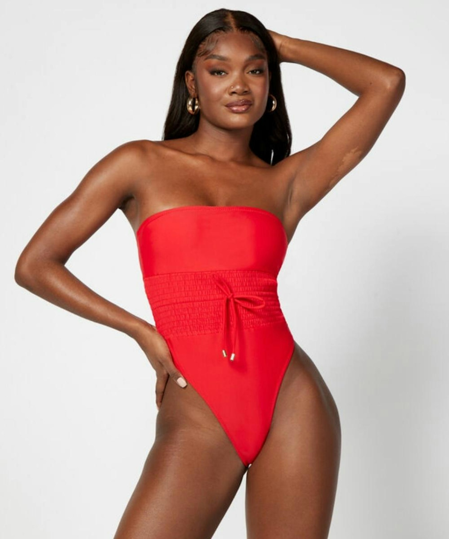 Haiti Ruched Strapless Swimsuit - Red Mix