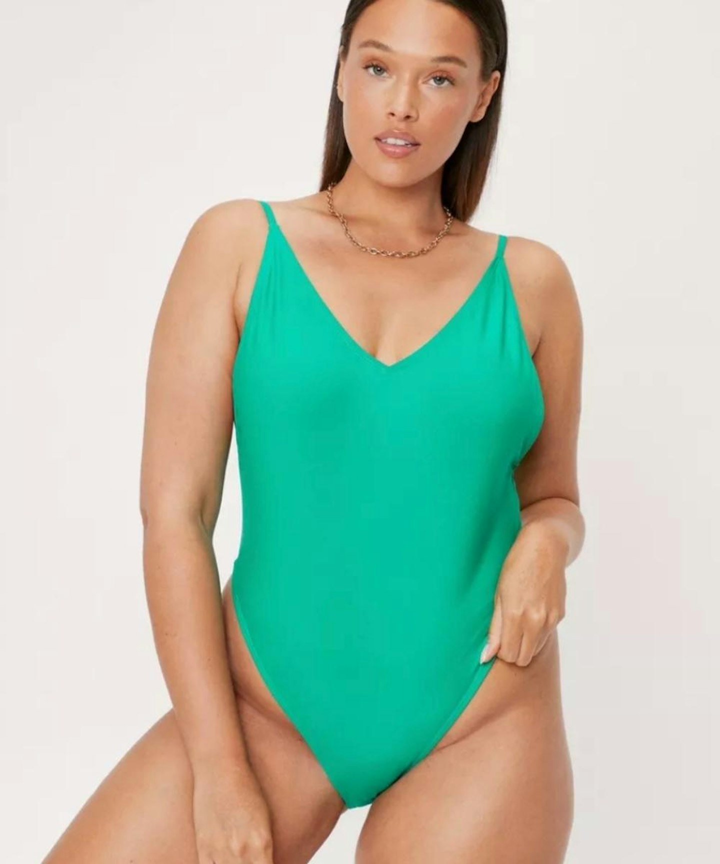 NastyGal Plus Size High Leg Strappy Swimsuit