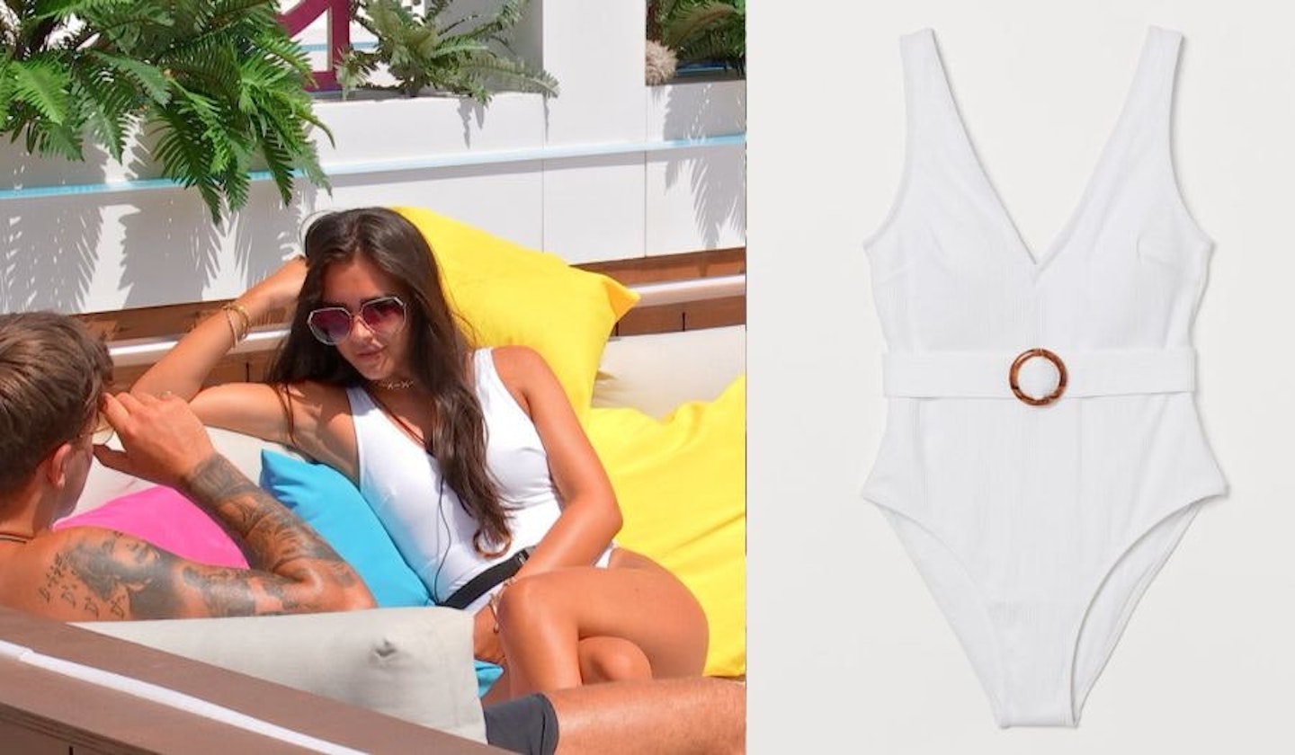 Gemma's white belted swimsuit