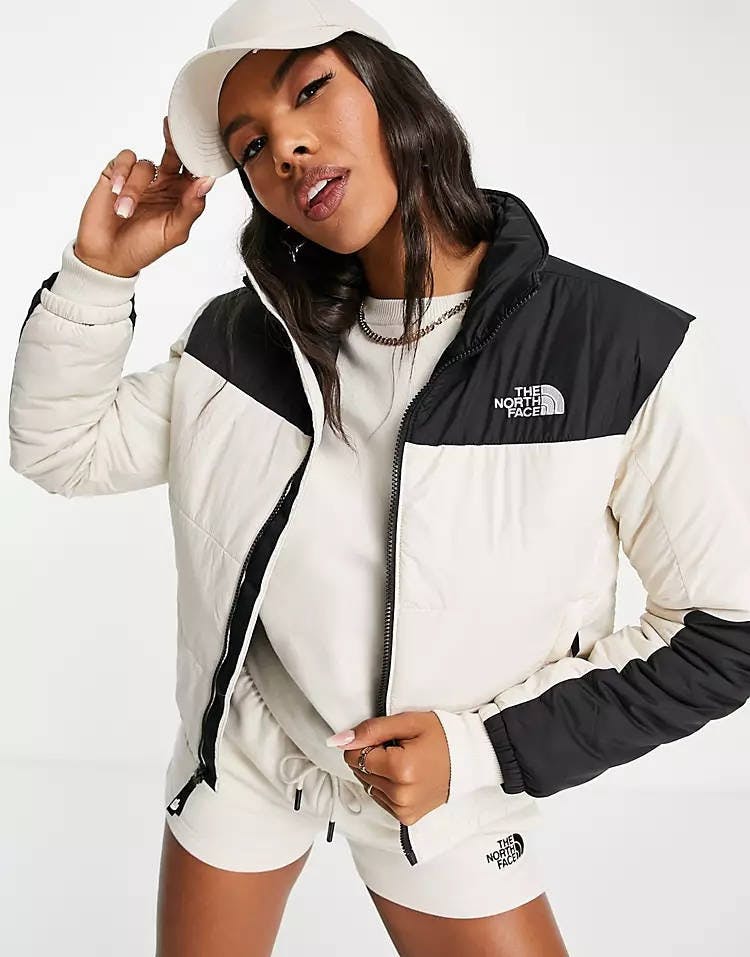 north face pink and black puffer coat