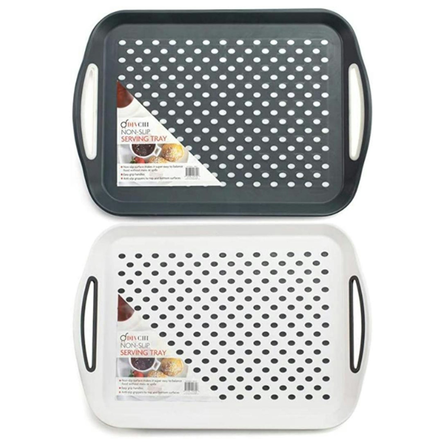 DIVCHI 2X Set of Anti-Slip Plastic Dinner/Drinks Serving Tray