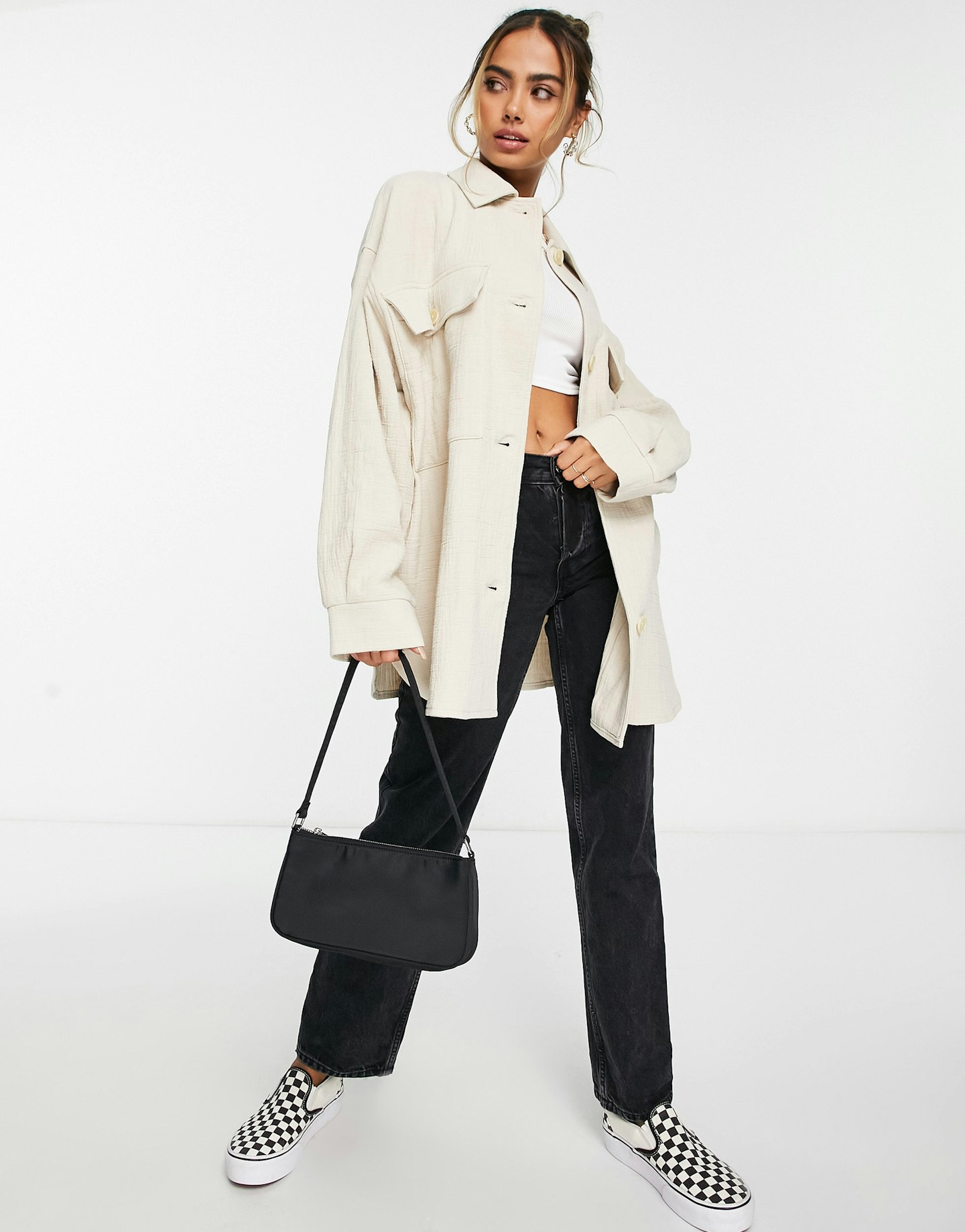 ASOS DESIGN Textured Lightweight Shacket In Cream