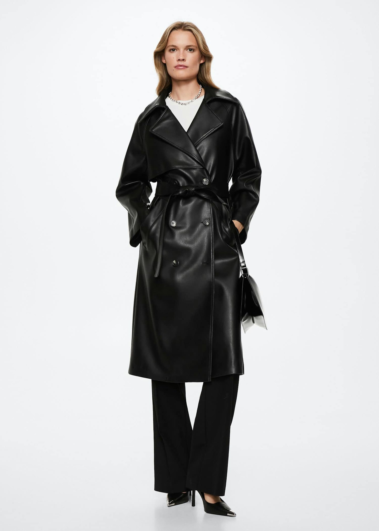 Croc Our World Faux Leather Belted Trench Coat