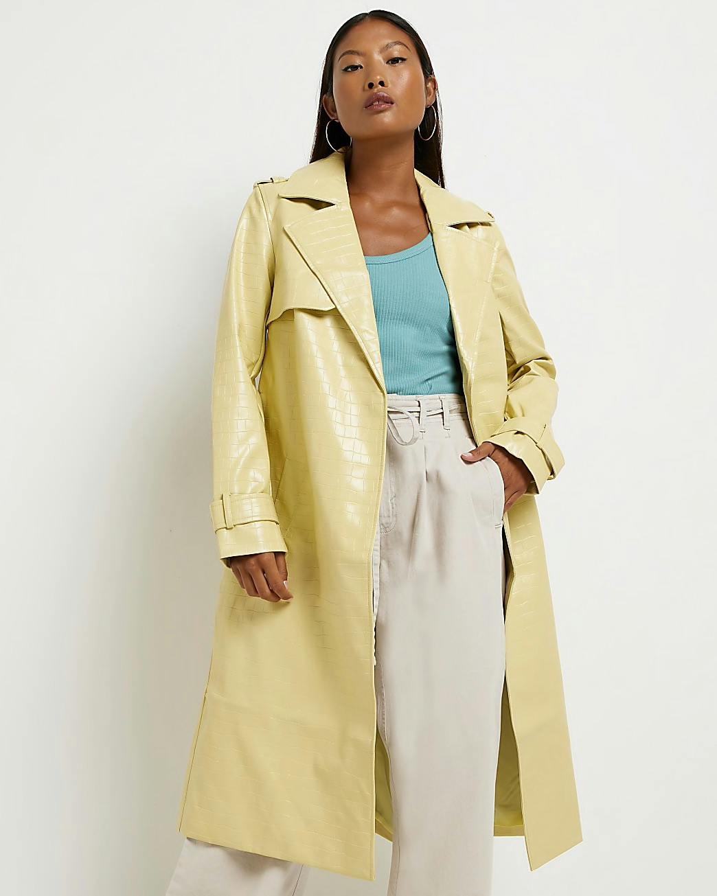 river island faux leather trench coat