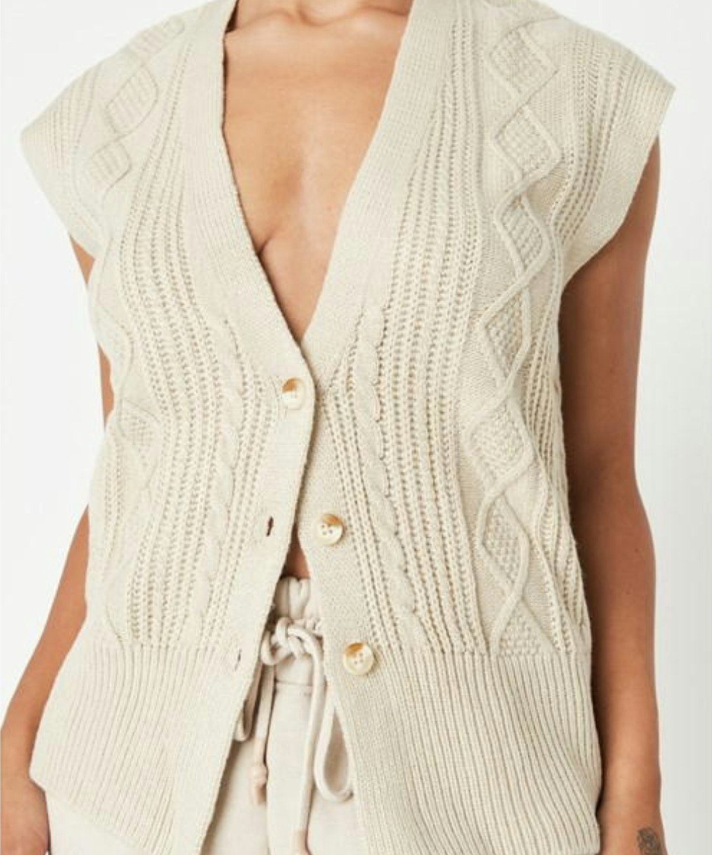 Missguided Button Front Cable Knit Sweater Vest