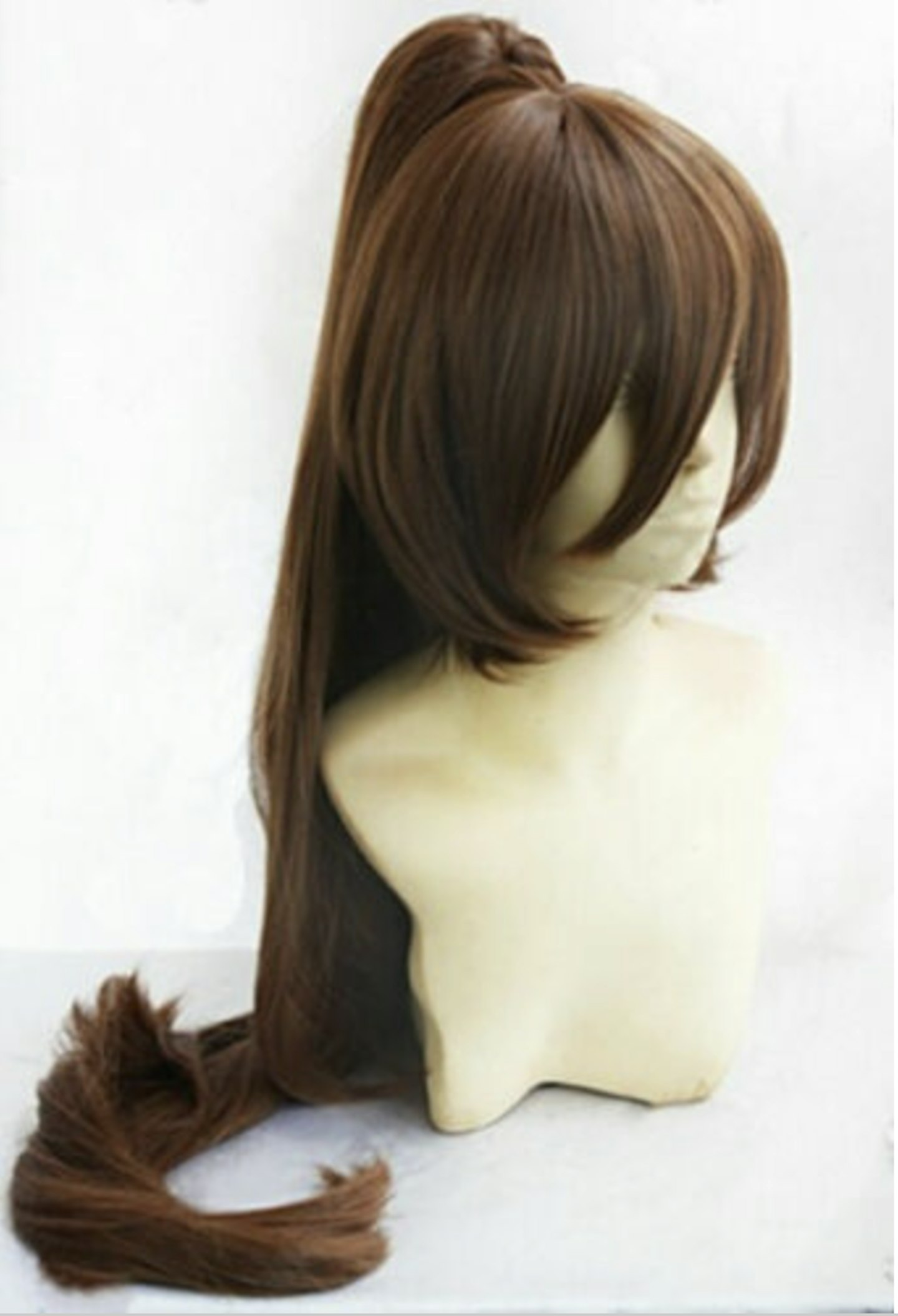 Women Wig New Long Brown Ponytail Cosplay